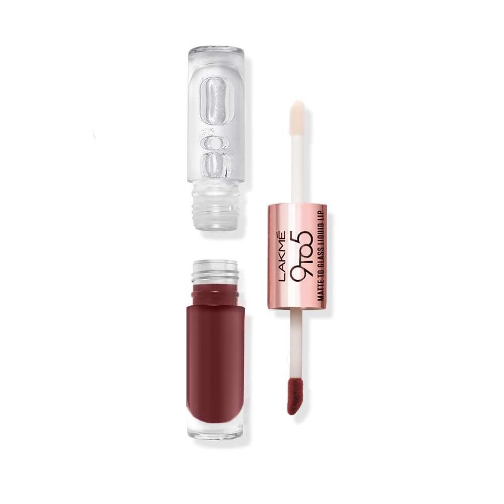 LAKMÉ 9 To 5 Matte To Glass Liquid Lipstick - Long Lasting Matte & Glossy Finish Lip Color for Day & Night Wear - Perfect for Office, Party & Special Occasions