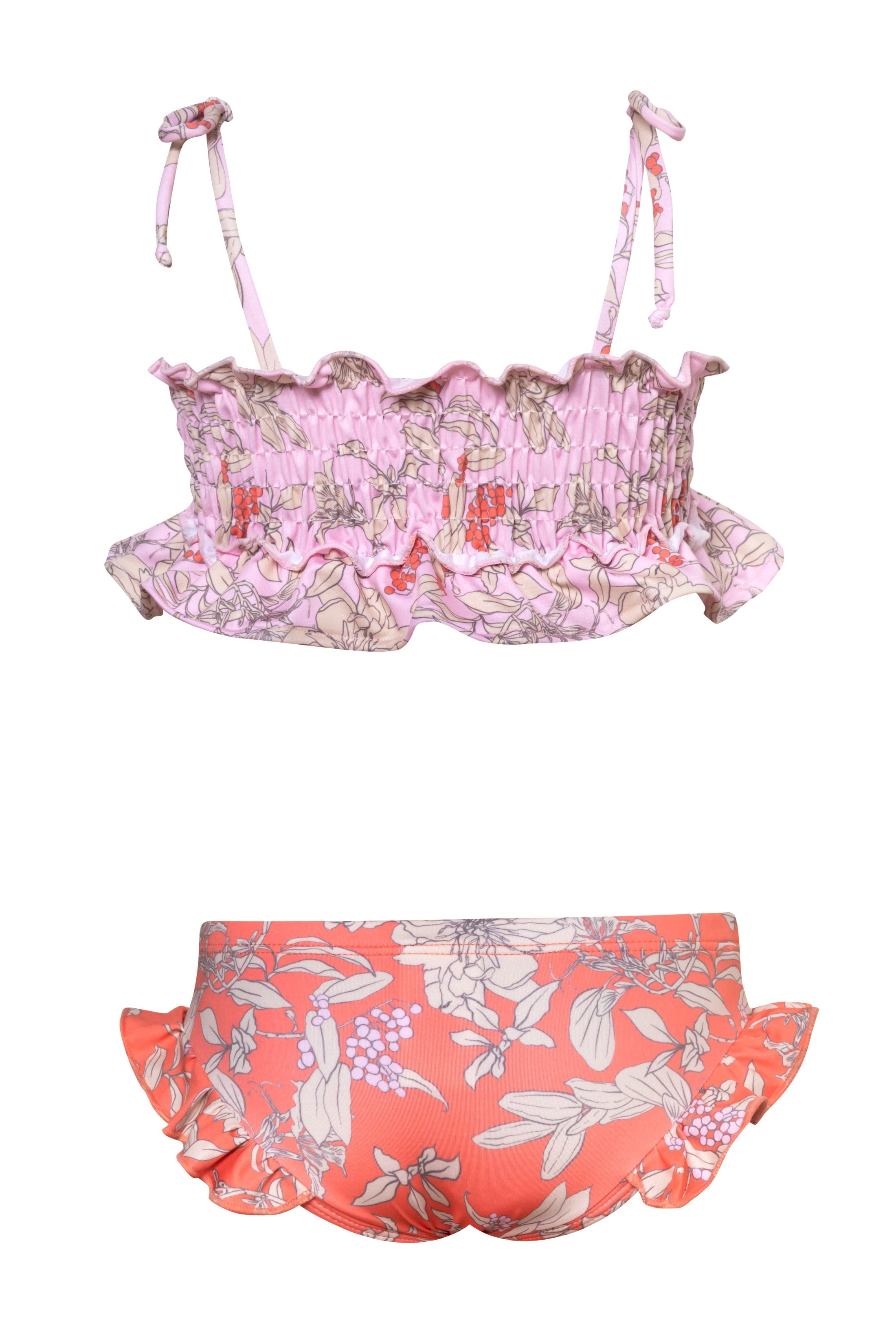Mini Kini Garden Coral Bikini Set - Sexy Two Piece Swimwear for Women, Summer Beach Vacation, Pool Party & Tropical Getaway