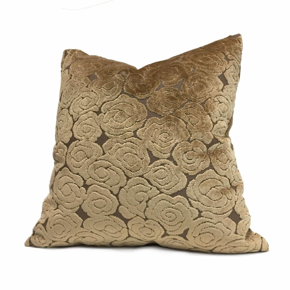 Brentano Cloudscape Brown Cut Velvet Chinoiserie Cloud Motif Pillow Cover - Luxury Decorative Throw Pillow Case for Sofa, Bedroom & Living Room