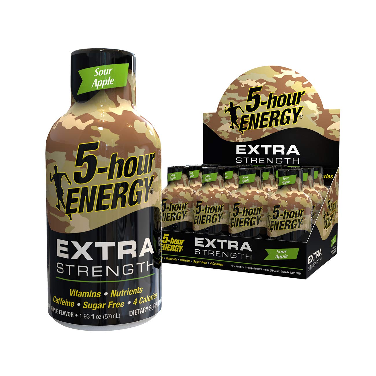 Extra Strength 5 Hour Energy Shot - Sour Apple Flavor (72 Pack, 2oz Bottles) - Boost Energy for Workouts, Study & Long Hours | Fast-Acting & Portable