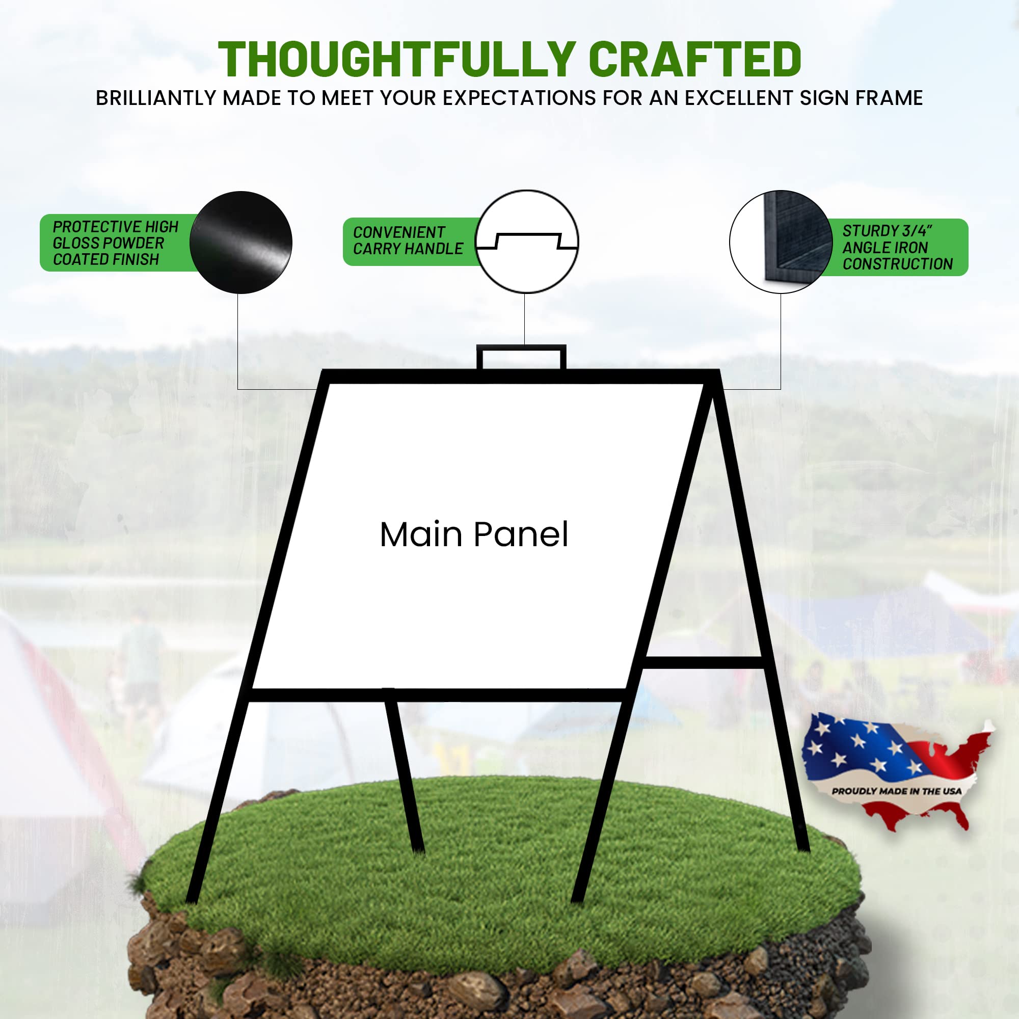 Portable A-Frame Sign Holder (2-Pack) - Folding Sidewalk Sign Stand for 18x24 Sign Panels - Ideal for Open Houses, Store Promotions & Outdoor Events - Black