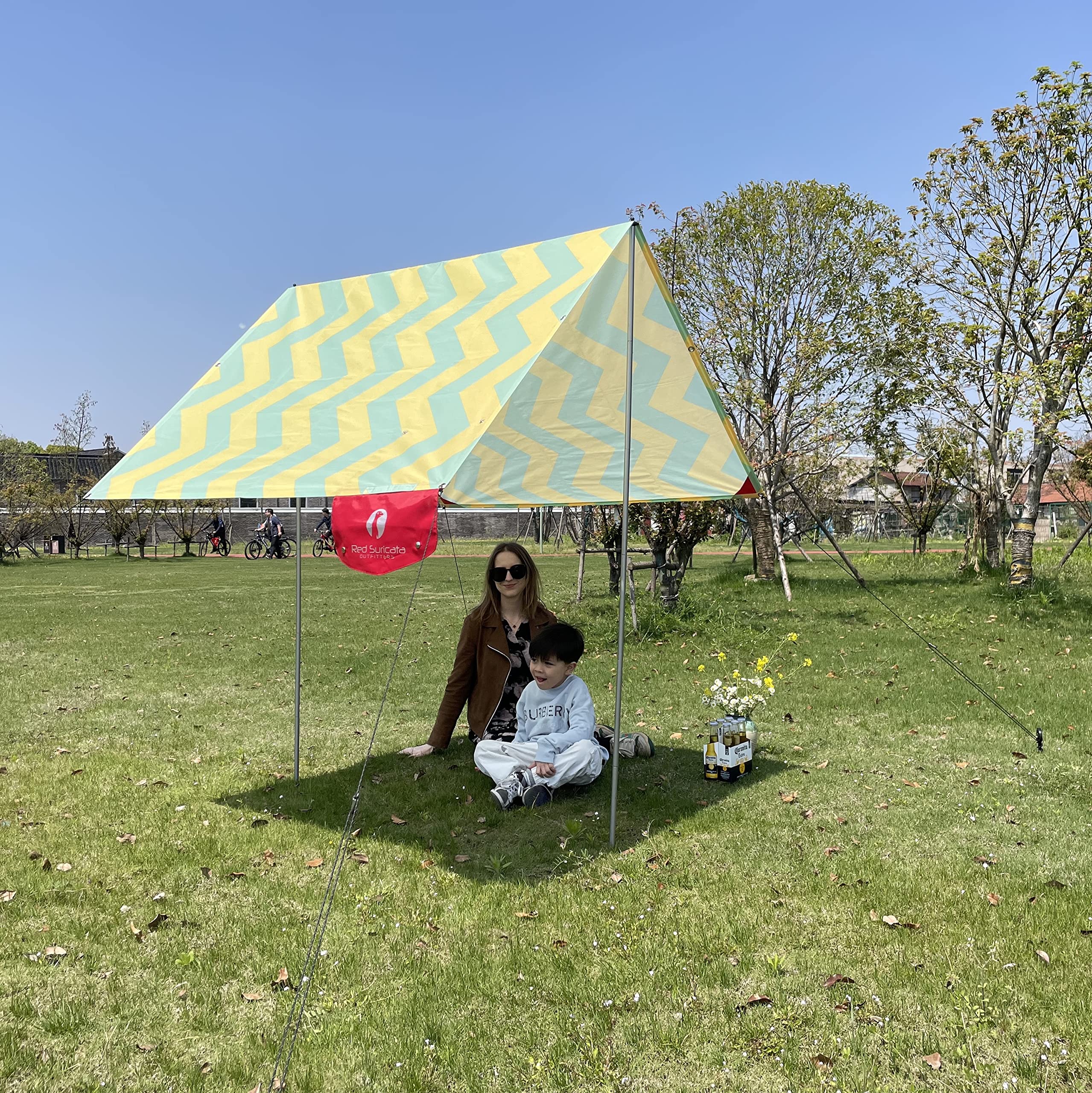 Red Suricata Beach Tent for 1-2 People - UPF50+ Sun Protection Canopy with 2 Aluminum Poles & Crossbar, 4 Durable Ground Anchors - Compact & Lightweight Portable Sun Shade for Beach, Camping, Picnics & Outdoor Adventures
