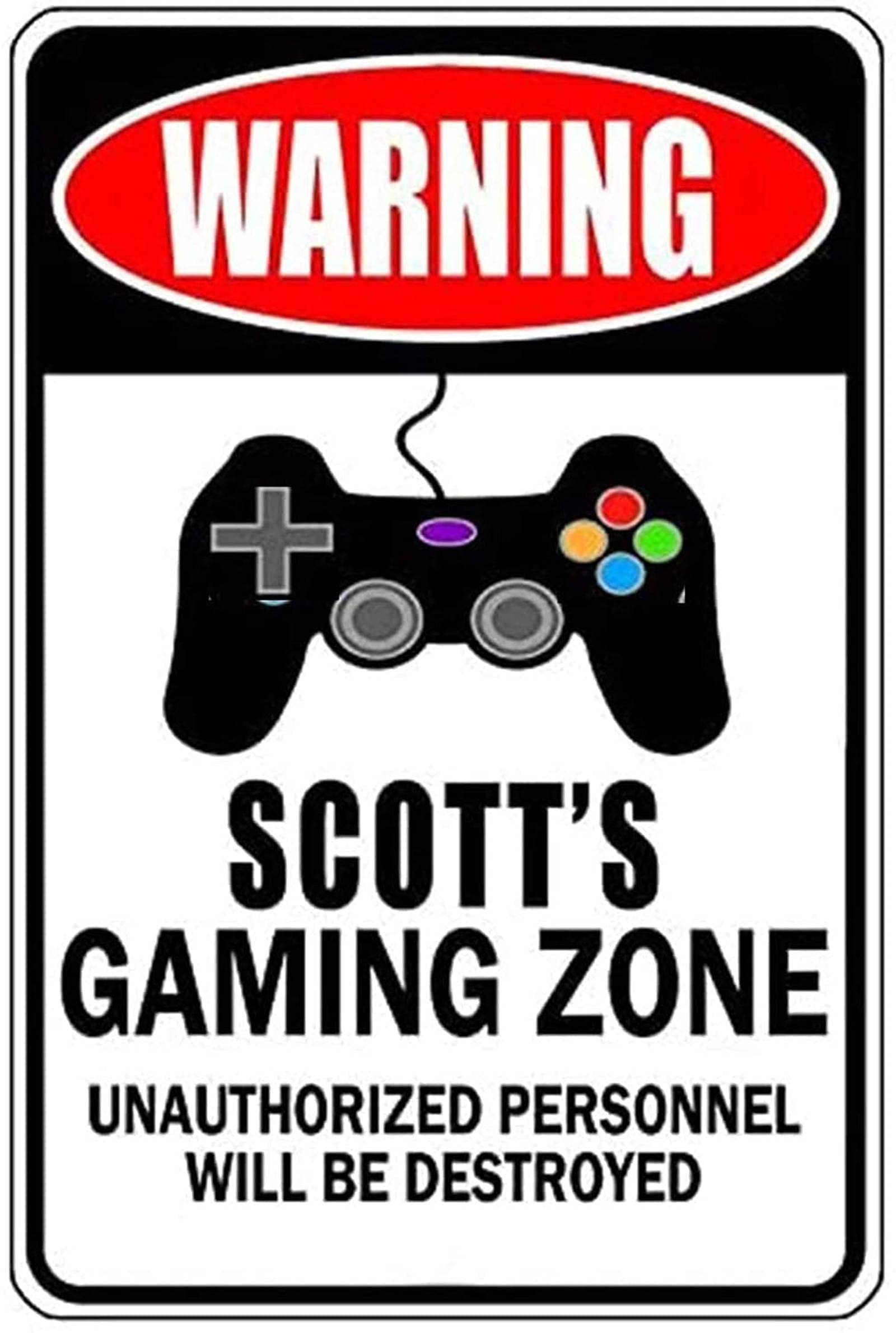 Personalized Gaming Zone Sign - Warning Gaming in Progress - No Unauthorized Entry - Fun Game Room Decor for Boys & Gamers - Perfect for Man Cave, Gaming Setup, and Esports Themed Rooms