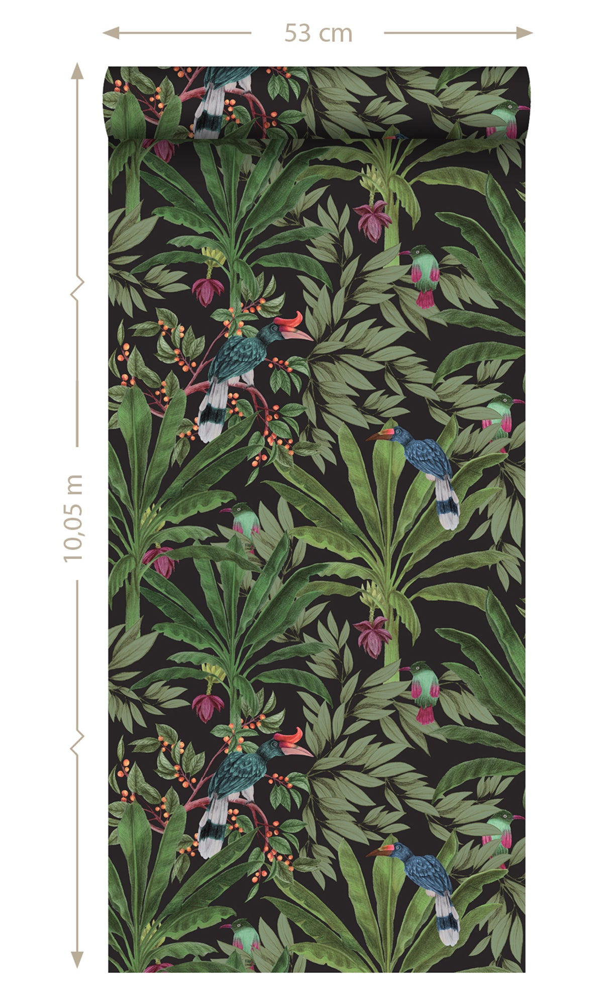 Black & Jungle Green Tropical Leaves Wallpaper R9396 - Waterproof Peel & Stick Wallpaper for Home, Office, and Nursery Decor