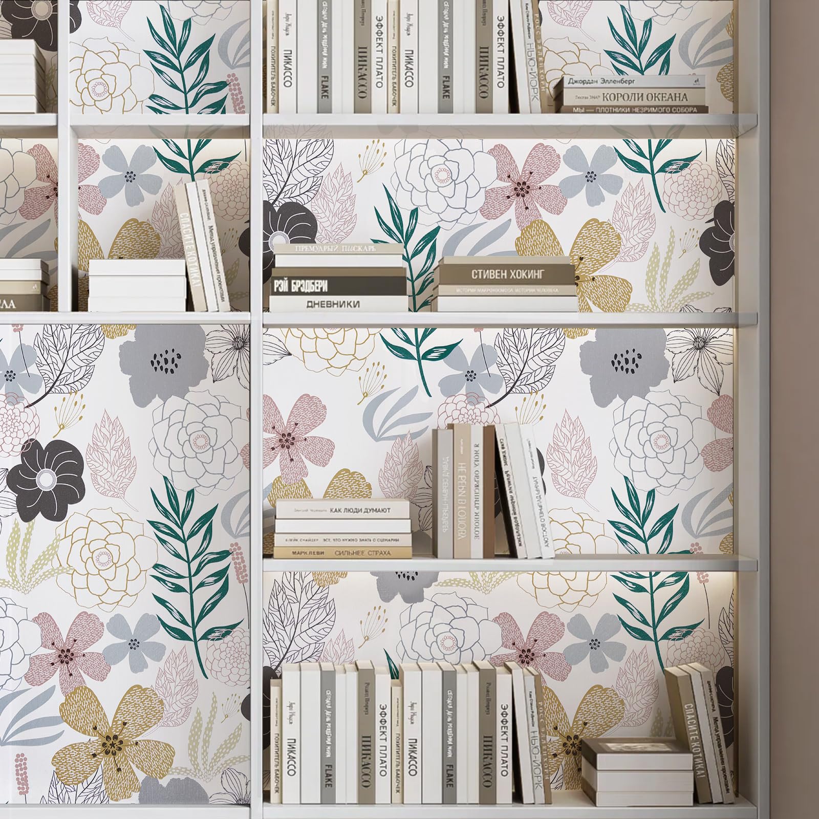 Floral Peel and Stick Wallpaper - Pink Perennial Blooms Self-Adhesive Vinyl, 17.71'' x 118'' Removable Waterproof Contact Paper for Bathroom, Cabinet & Home Decor | Easy DIY Wall Covering for Bedroom, Kitchen Backsplash & Furniture Makeover