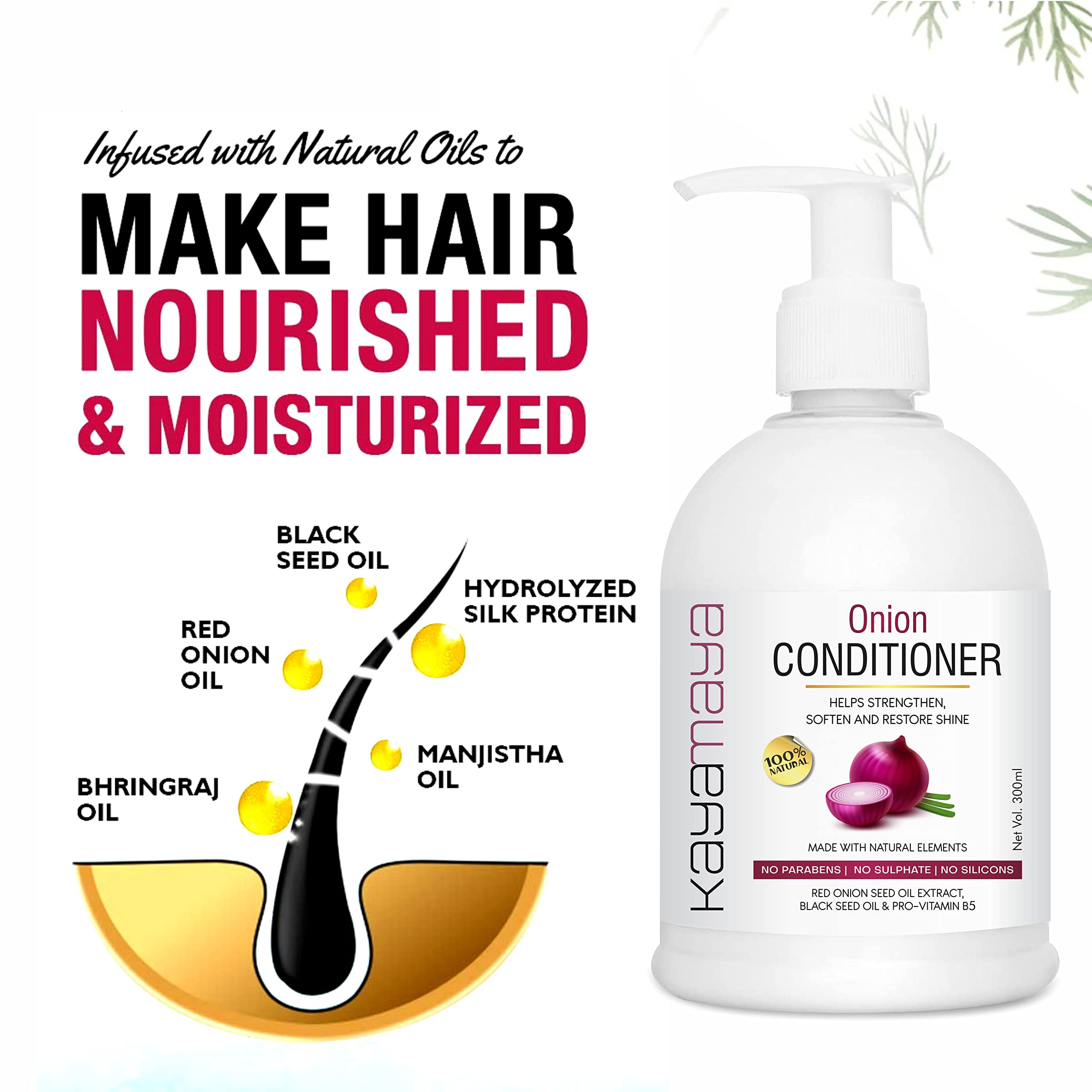 Kayamaya Red Onion Hair Conditioner for Hair Growth - Paraben & Sulfate Free, 300ml - Fights Hair Loss & Promotes Healthy Scalp - Ideal for Damaged, Dry & Frizzy Hair Care Routine