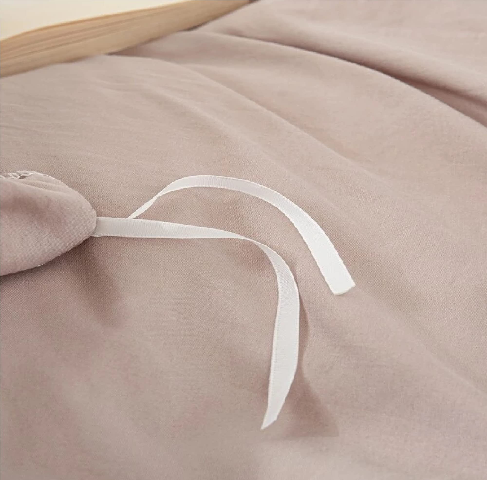 Beige Stone Washed Cotton Duvet Cover Set with White Pom Pom Trim - Queen/King/Twin/California King Size - Soft & Cozy Bedding for Master Bedroom, Guest Room, or Dorm