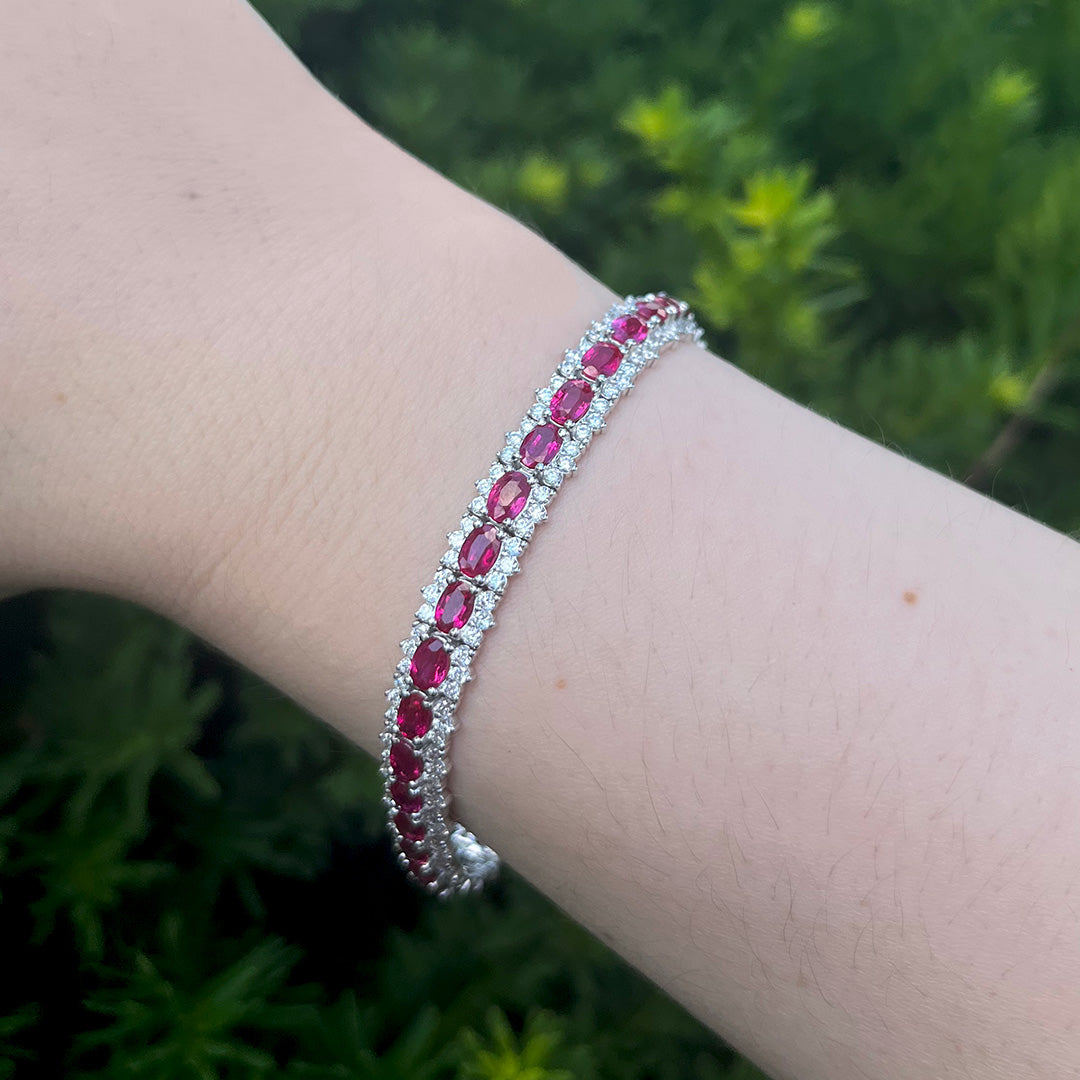 18K White Gold Ruby & Diamond Bracelet for Women - Elegant Luxury Jewelry Gift for Anniversary, Birthday & Special Occasions