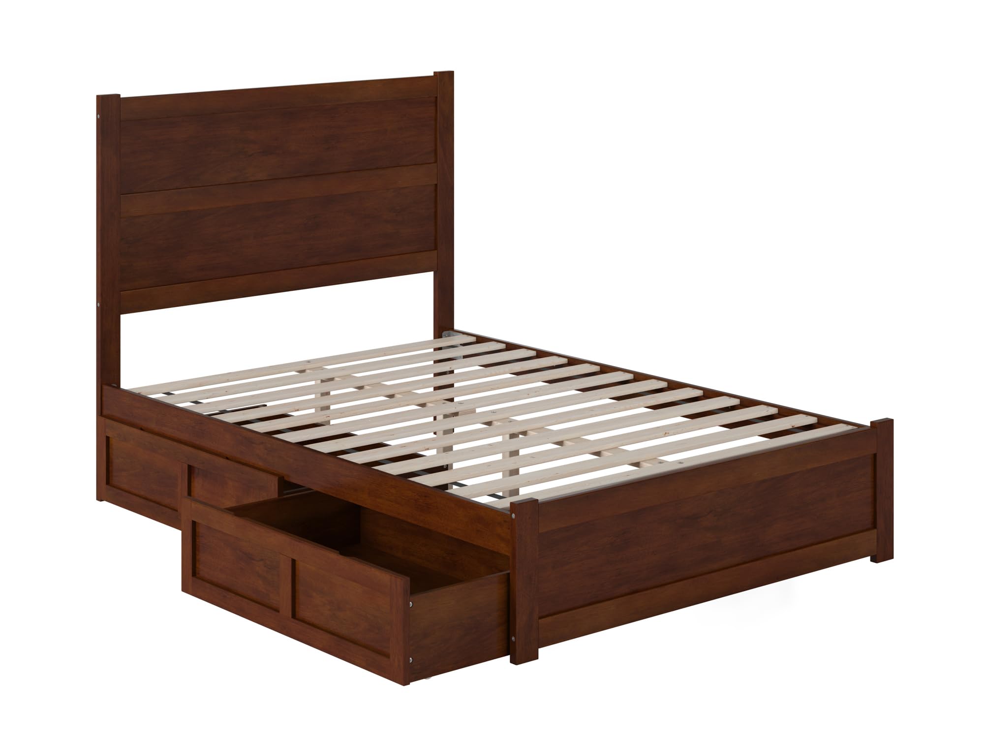 AFI NoHo Full Size Platform Bed with Footboard & Storage Drawers in Walnut - Modern Wooden Bed Frame for Small Spaces & Guest Rooms - Perfect for Apartments, Dorms & Home Bedrooms
