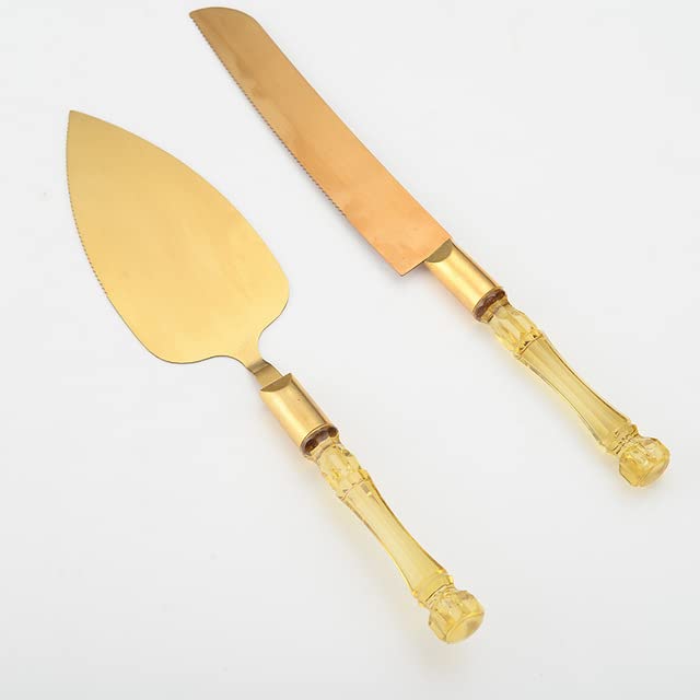 Premium 5-Piece Stainless Steel Silverware Set - Elegant Gold Western Cutlery with Knife, Fork, Spoon & Cake Spatula - Durable Dinnerware for Restaurants, Weddings & Home Dining (2PCS-Gold)