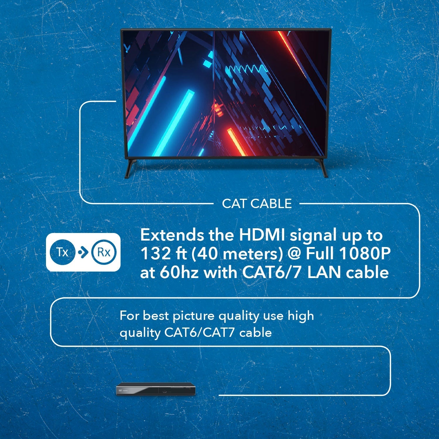 1x 2 HD Extender Splitter Up To 132 Feet (HD12 EX132 K) - 4K HDMI Signal Booster for Home Theater & Gaming Setup