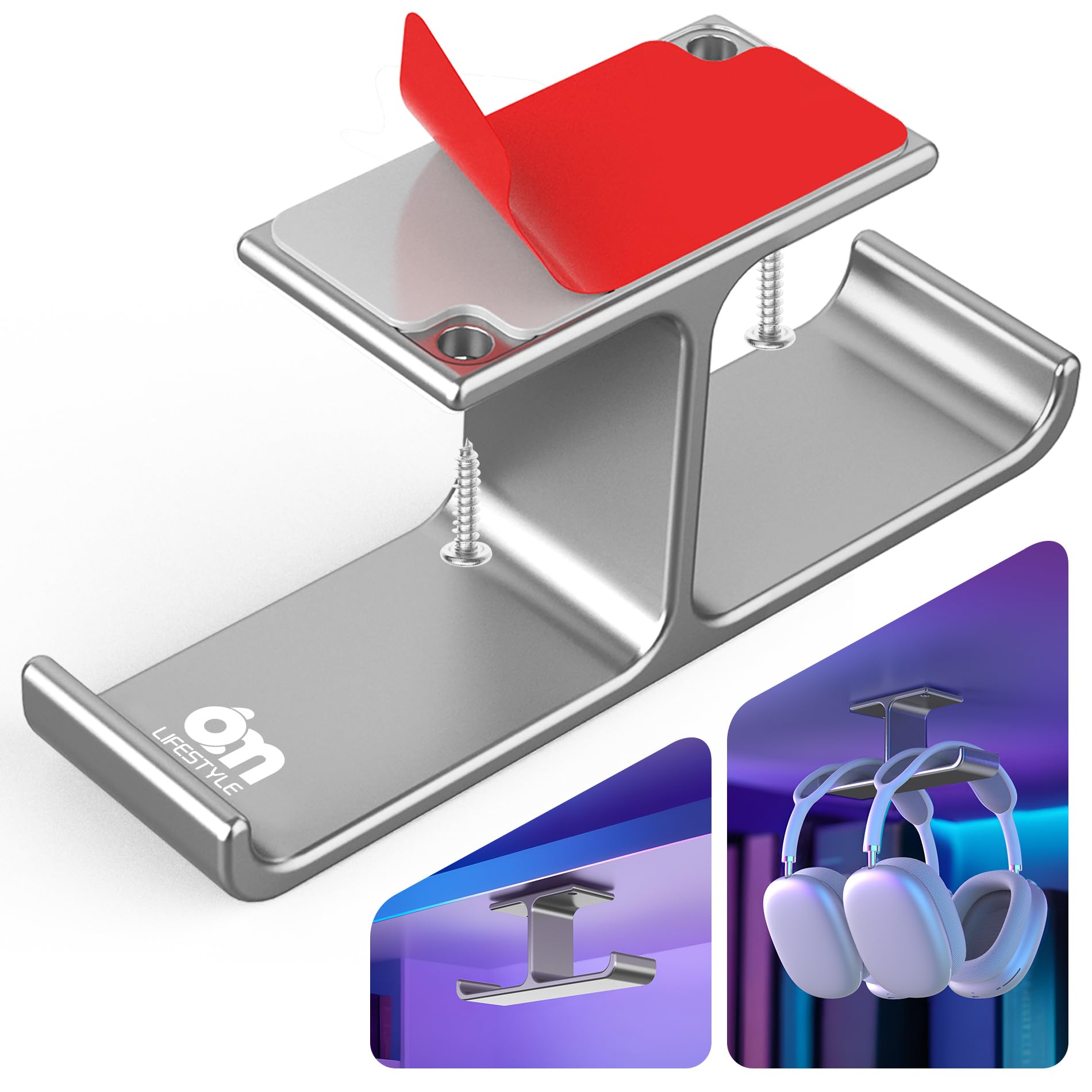 Premium Aluminum Under Desk Headphone Stand Hanger [Patented] - Universal Gaming & DJ Headset Holder with Strong Adhesive/Screws - Perfect for PC Setup, Home Office & Studio Organization