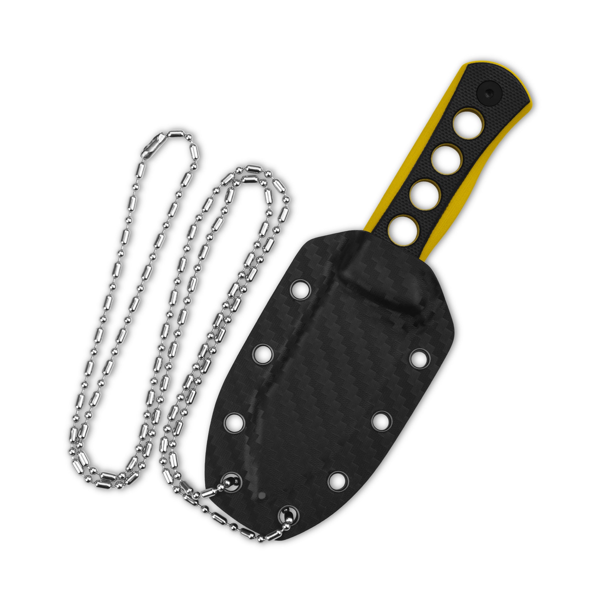 QSP Canary Neck Knife - 14C28N Stainless Steel Blade, Black/Yellow G10 Handle with Kydex Sheath - Compact EDC Knife for Outdoor, Camping & Survival