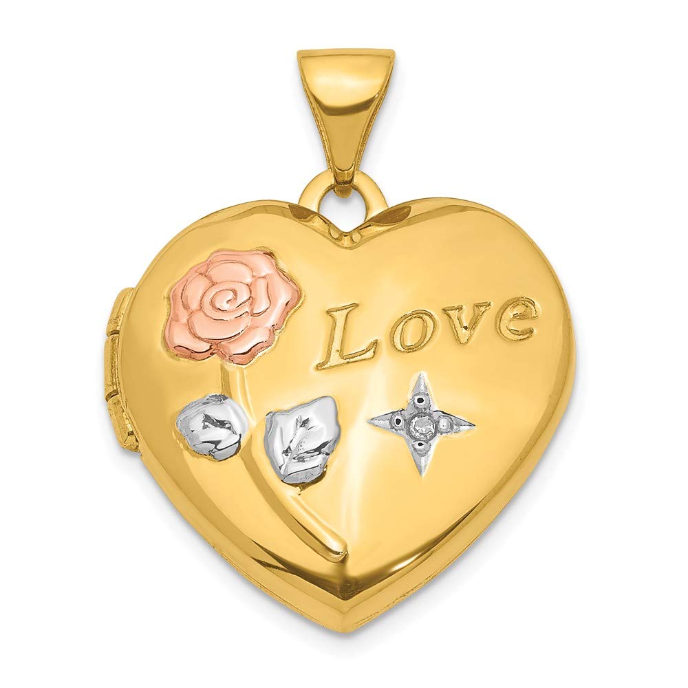 14K Gold Floral Locket Pendant with Diamond Accents for Gifts & Special Occasions