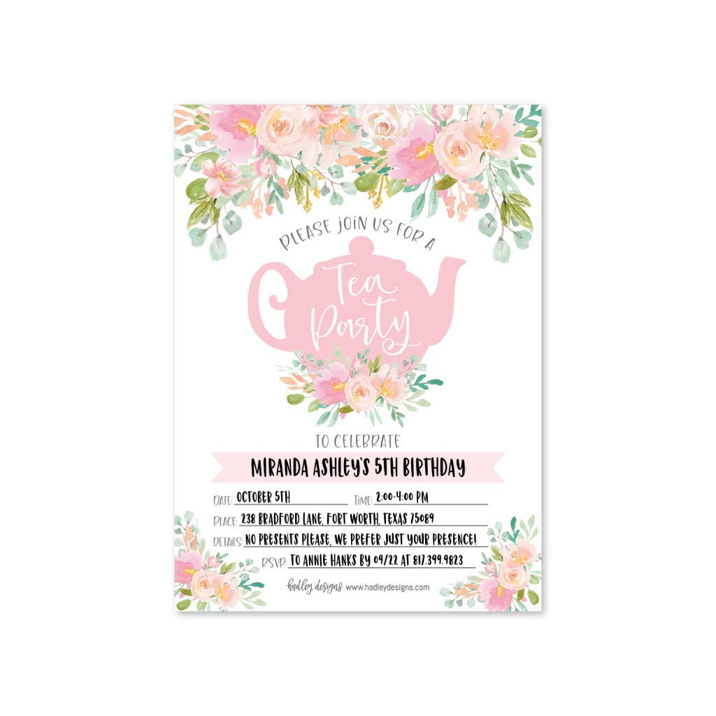 25 Elegant Princess Tea Party Birthday Invitations for Girls - Cute Floral Tea Cup Design, Printable & Customizable - Perfect for 5th Birthday, Princess Theme Party, Afternoon Tea Celebration