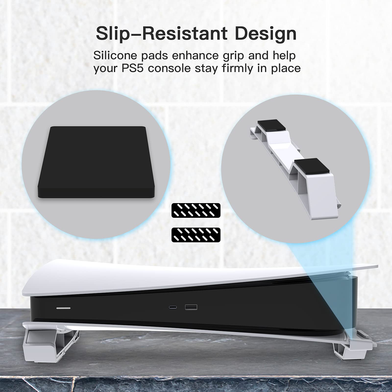 NexiGo PS5 Horizontal Stand - Minimalist Design Base Stand for PlayStation 5 Disc & Digital Edition (White) | Perfect for Gaming Setup & Console Organization
