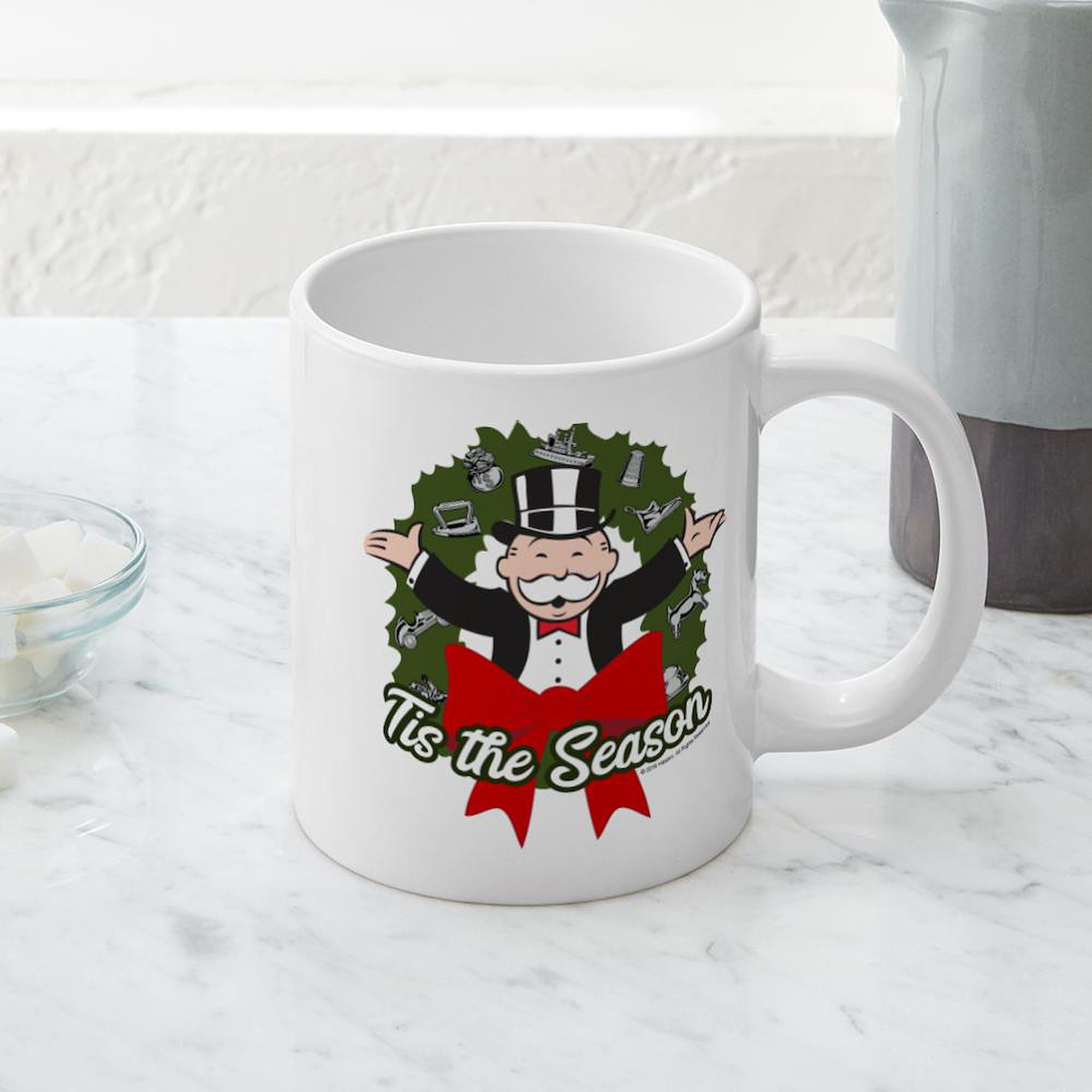 Monopoly Tis The Season 20oz Ceramic Coffee Mega Mug - Holiday Themed Large Coffee Cup for Christmas Gifts & Cozy Winter Mornings
