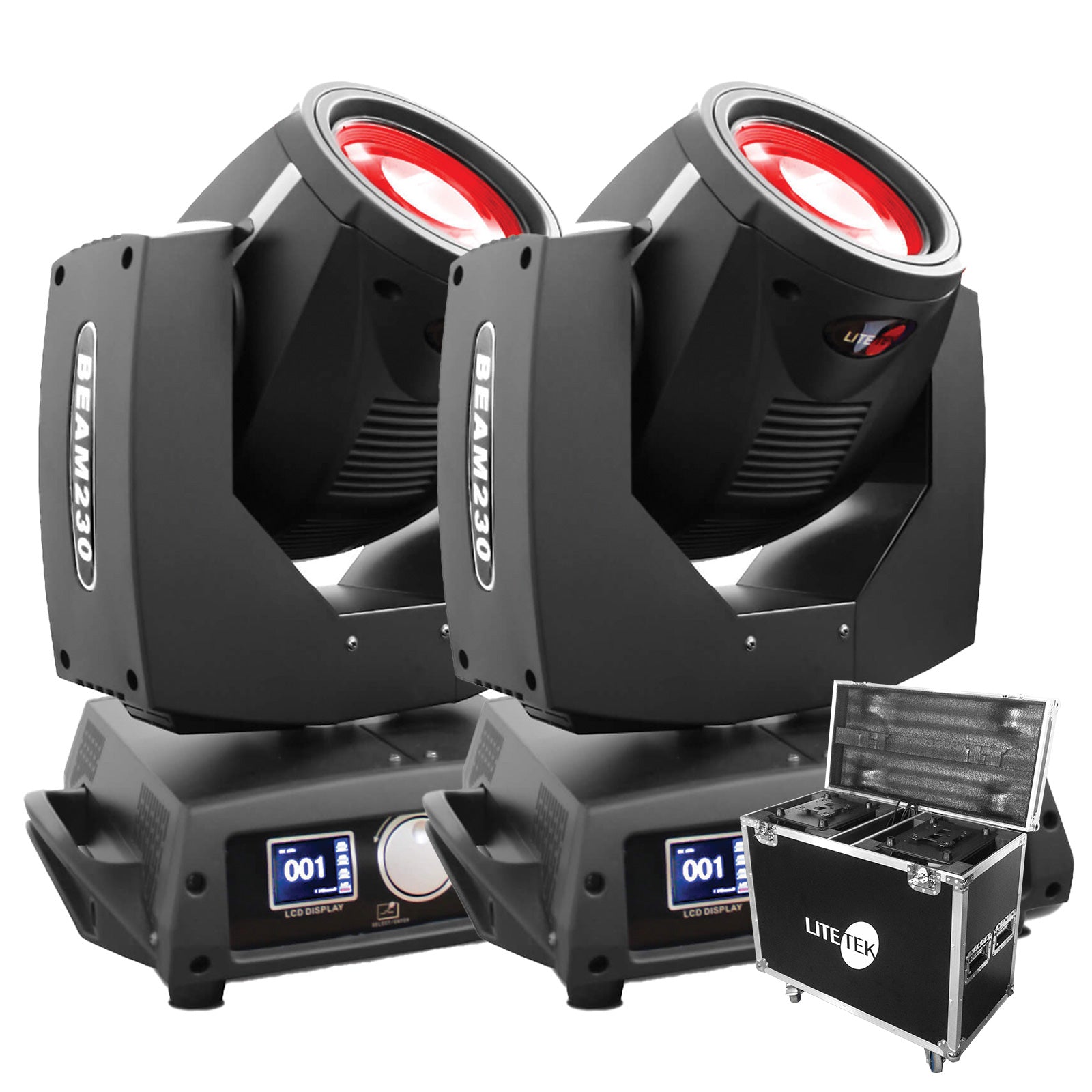 Lite Tek BEAM 230 7R Moving Beam Light - Professional Stage Lighting for DJ, Concerts & Events - 2 Units in Durable Flight Case for Easy Transport & Protection
