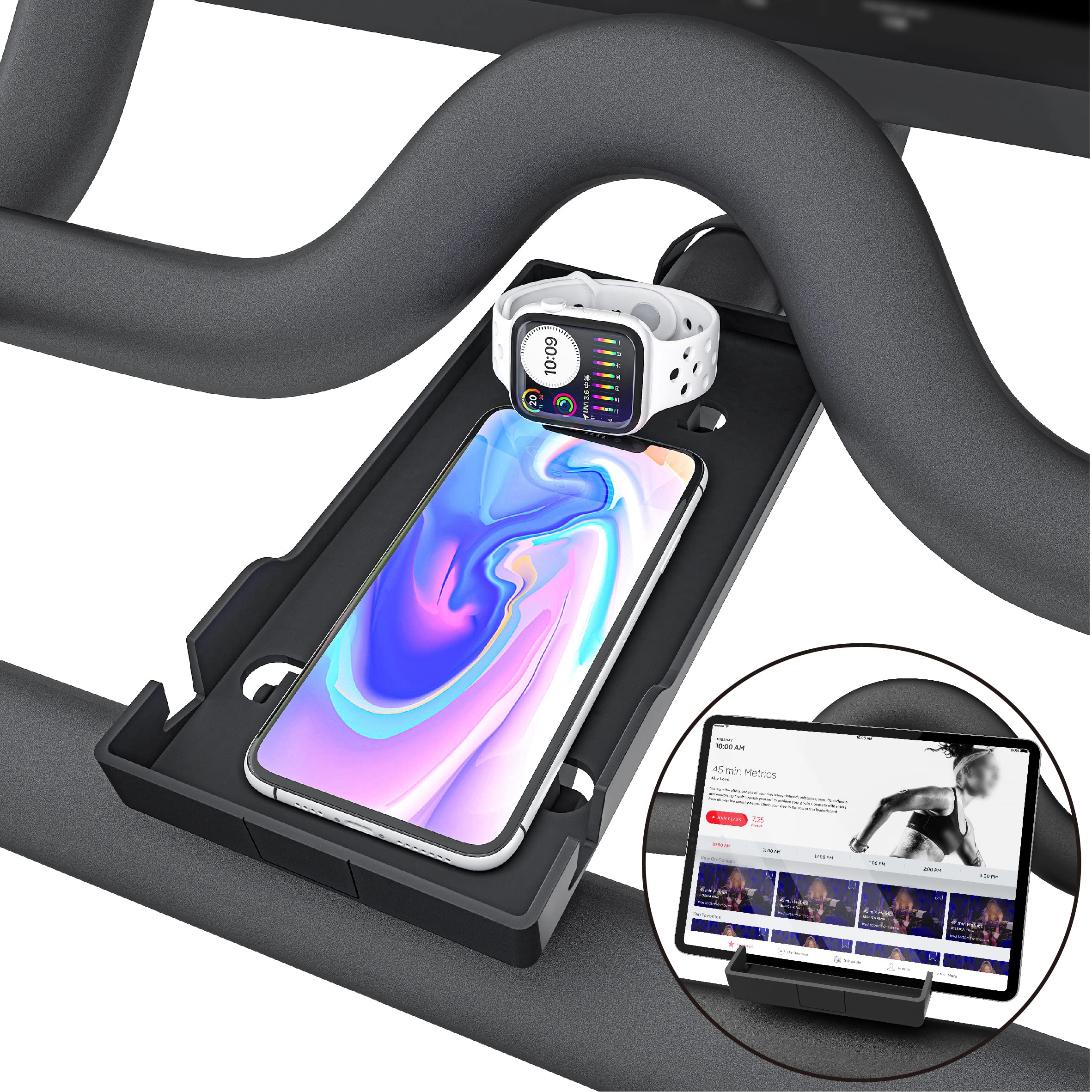 Doubleplus Phone Holder for Peloton Bike & Bike Plus - Anti-Slip Phone Mount Tray Compatible with OG Bike & Bike+ - Secure iPad & Cell Phone Accessories for Indoor Cycling Workouts