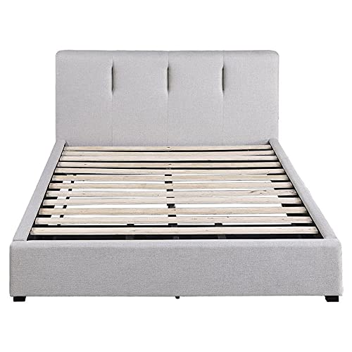 Lexicon Aitana Gray Fabric Full Platform Bed with Storage Drawers - Modern Bedroom Furniture for Small Spaces & Guest Rooms