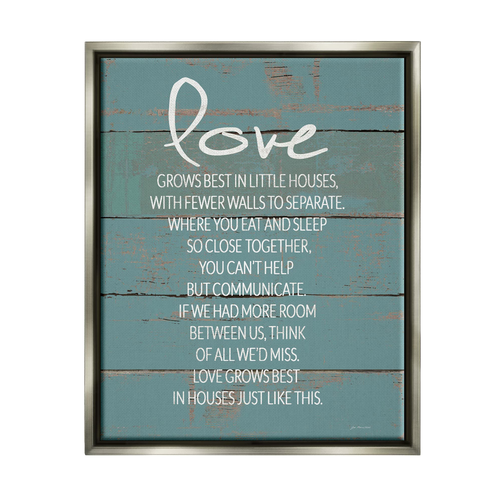 Stupell Industries 'Love Grows Best in Little Houses' Distressed Teal Shiperlap Wall Decor - Farmhouse Style Wooden Sign by Jo Moulton - Perfect for Nursery, Living Room or Country Home Decor