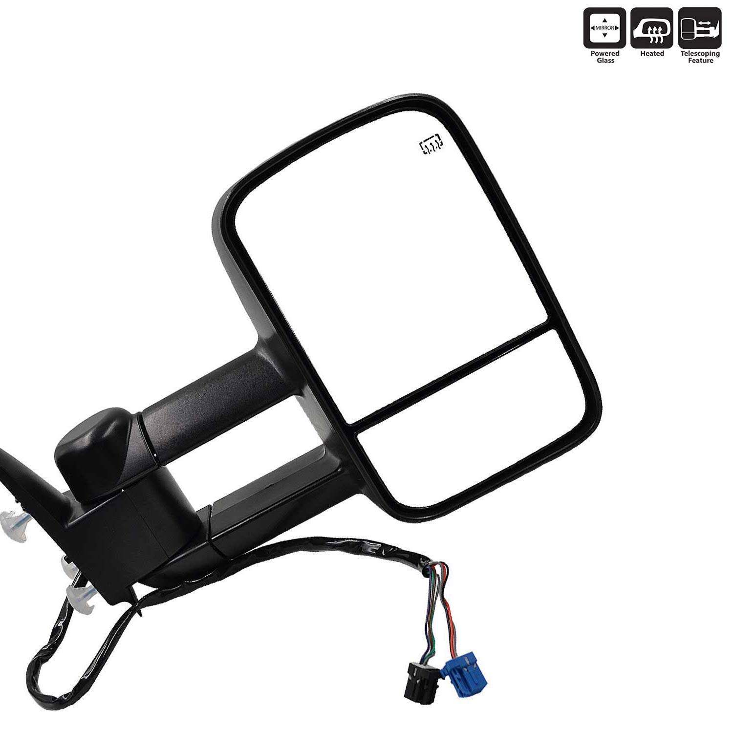 Power Heated Telescoping Towing Mirrors for Chevy/GMC/Cadillac - Textured Black, Power Operated, Fit Silverado/Sierra/Avalanche/Suburban/Tahoe/Yukon XL/Escalade EXT ESV - Perfect for Trailering, Camping & Heavy-Duty Towing
