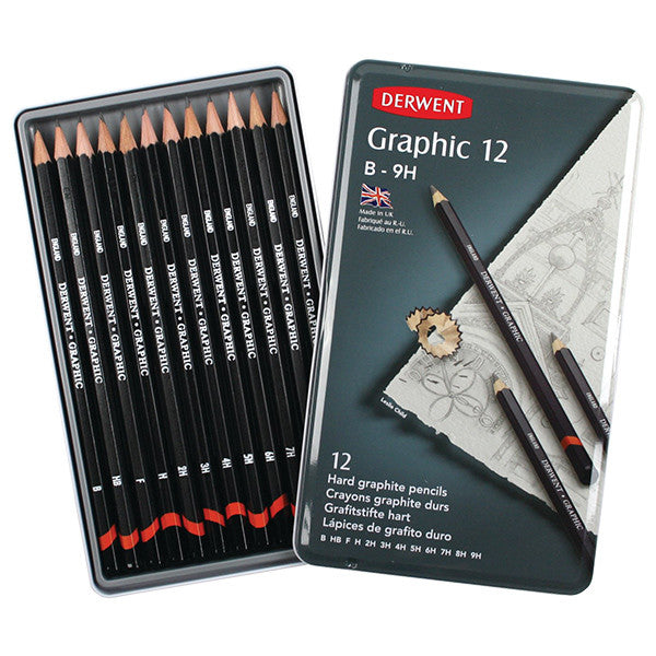 Derwent Graphic Graphite Pencils - Set of 12 Hard Grade Drawing Pencils for Artists, Sketching & Professional Artwork - Perfect for Portraits, Technical Drawings & Detailed Illustrations