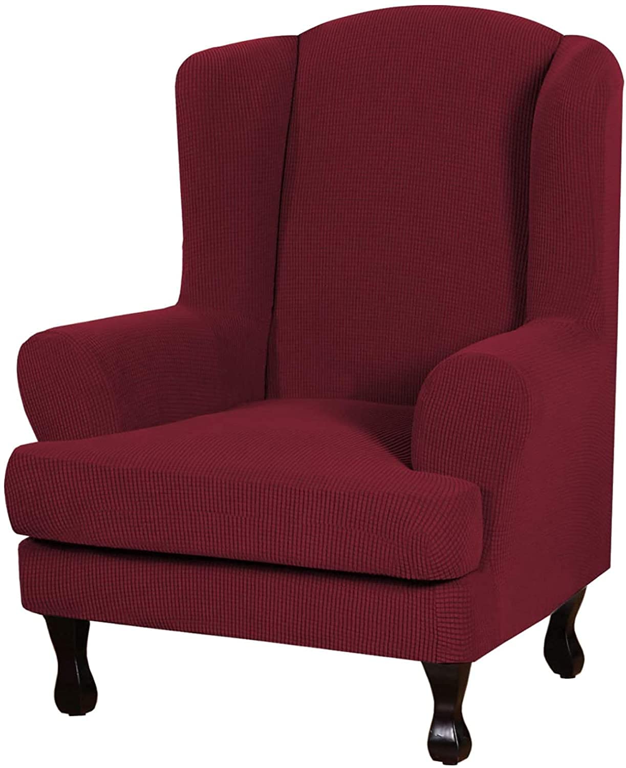 Stretch Wing Chair Cover 2-Piece Set - Wine Red Slipcover for Wingback Armchairs & Sofas | Protects Furniture from Stains & Wear | Perfect for Living Room, Office, or Reading Nook