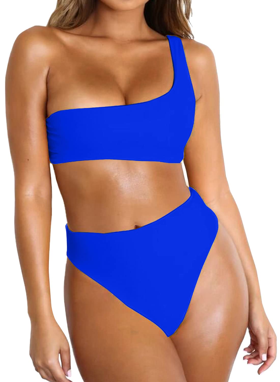 Byoauo Women's One Shoulder Bikini Top with High Waisted Bottom - Sexy Two Piece Swimsuits for Beach, Pool Party & Summer Vacation