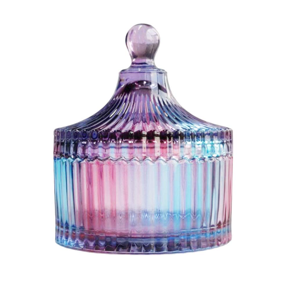 Luxury Purple & Blue Crystal Candy Jar with Lid - 10oz Clear Glass Apothecary Jar for Wedding Candy Buffet, Party Favors, Kitchen Storage & Home Decor