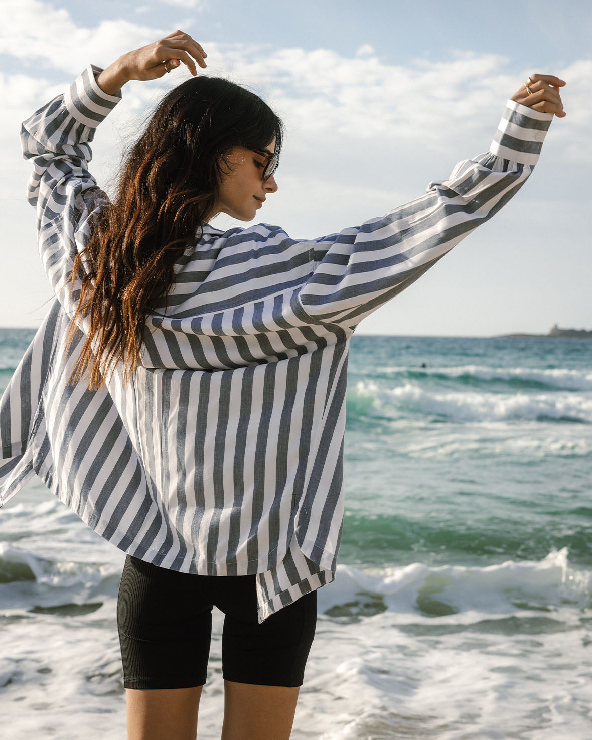Stylish Blue Poplin Stripe Boyfriend Shirt for Women - Casual Loose Fit Long Sleeve Shirt for Everyday Wear, Office & Date Nights