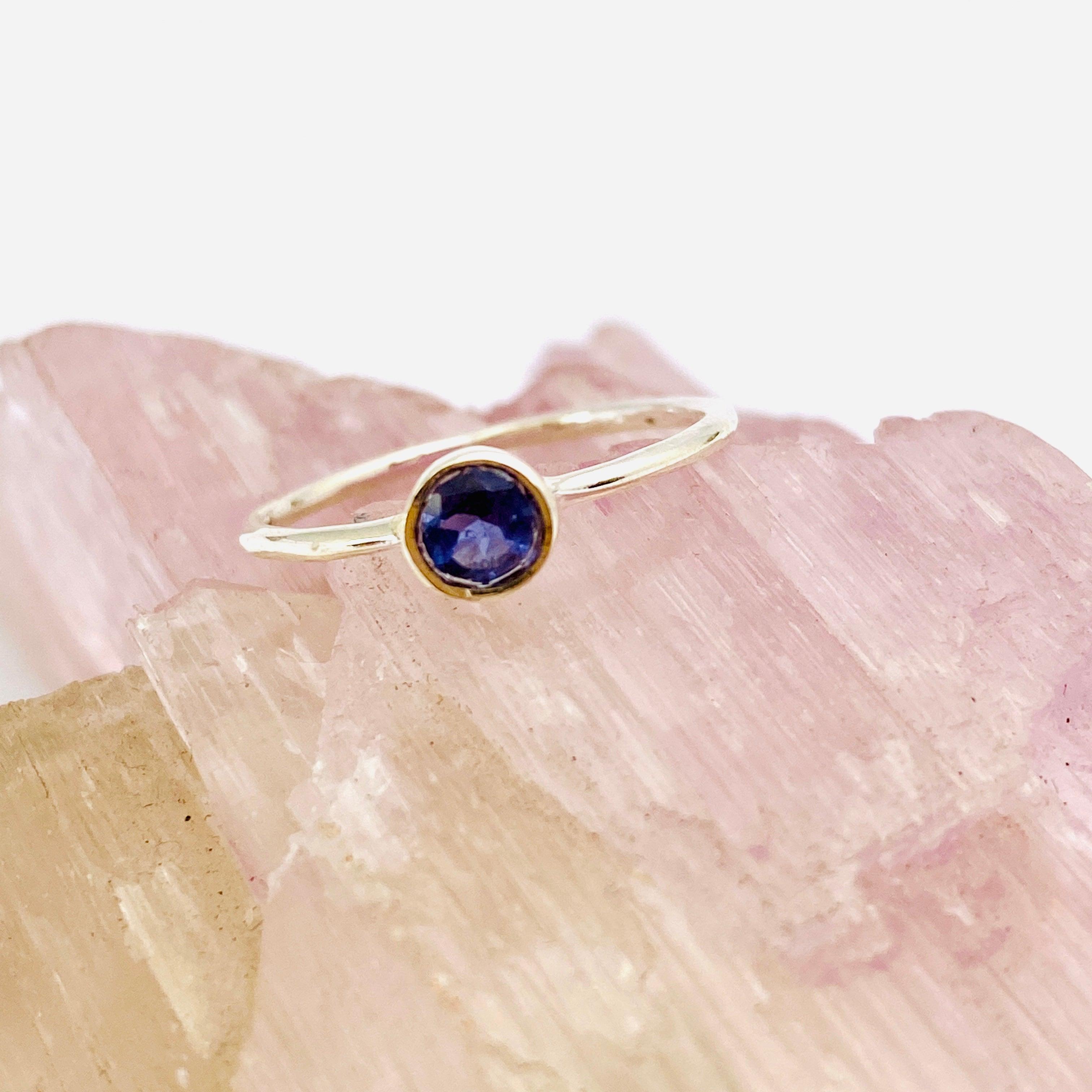 Iolite Round Faceted Fine Band Ring R3754 IO - Elegant Purple Gemstone Jewelry for Women, Perfect for Engagement, Wedding & Everyday Wear