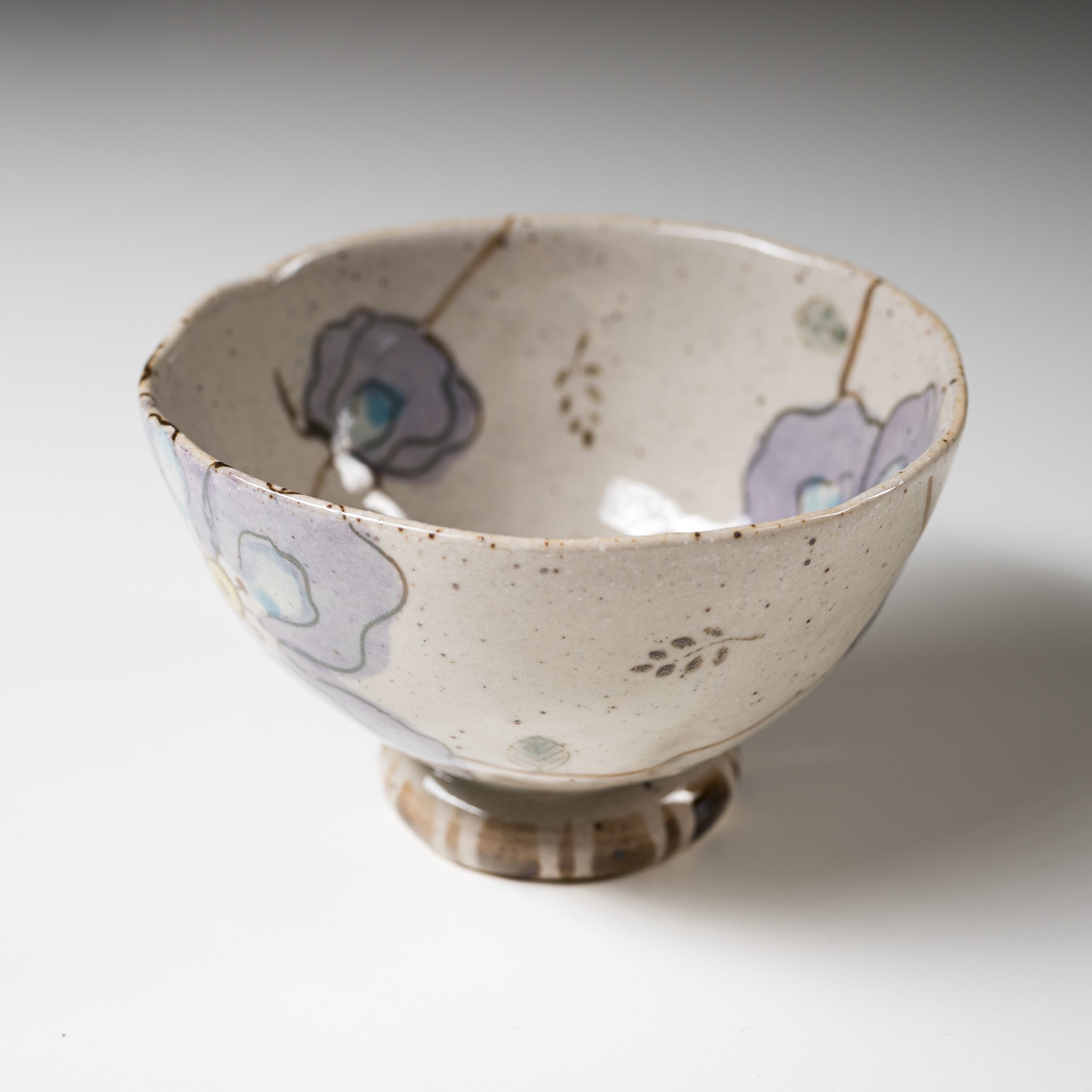Mino Ware Wildflowers Rice Bowl - Handmade Ceramic Japanese Tea Bowl in Blue - Perfect for Matcha, Sushi & Asian Dining