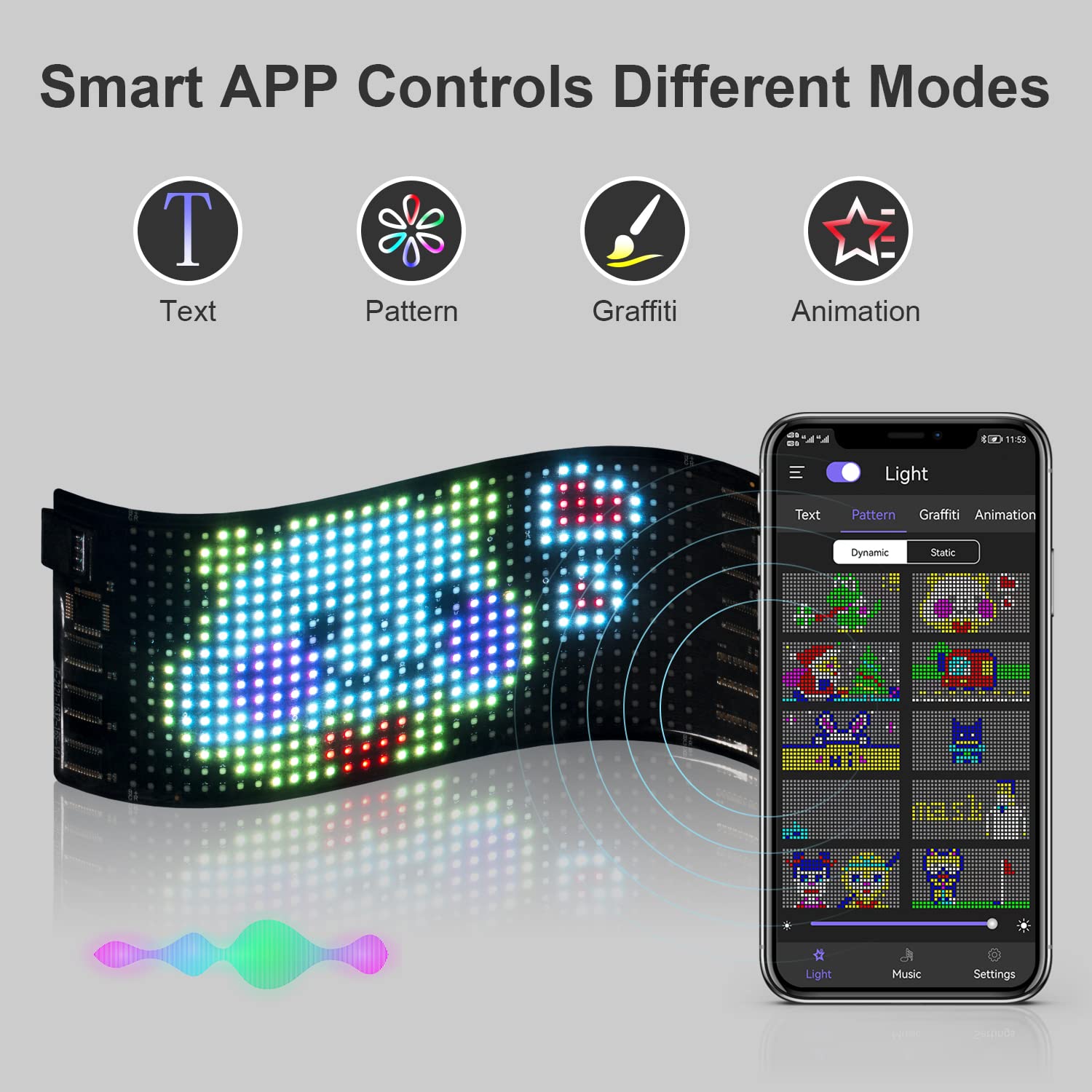 Programmable LED Scrolling Sign - 5V USB Powered, APP Controlled DIY Text & Pattern Display - 6.69x2.75