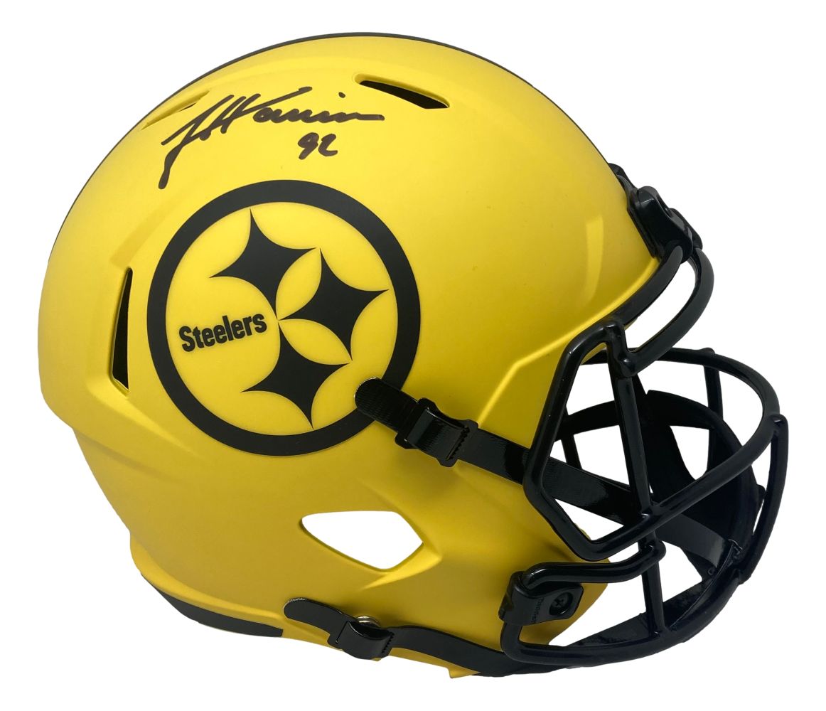 James Harrison Autographed Pittsburgh Steelers FS Rave Speed Replica Football Helmet with Certificate of Authenticity - Perfect for Sports Memorabilia Collectors and Steelers Fans Display