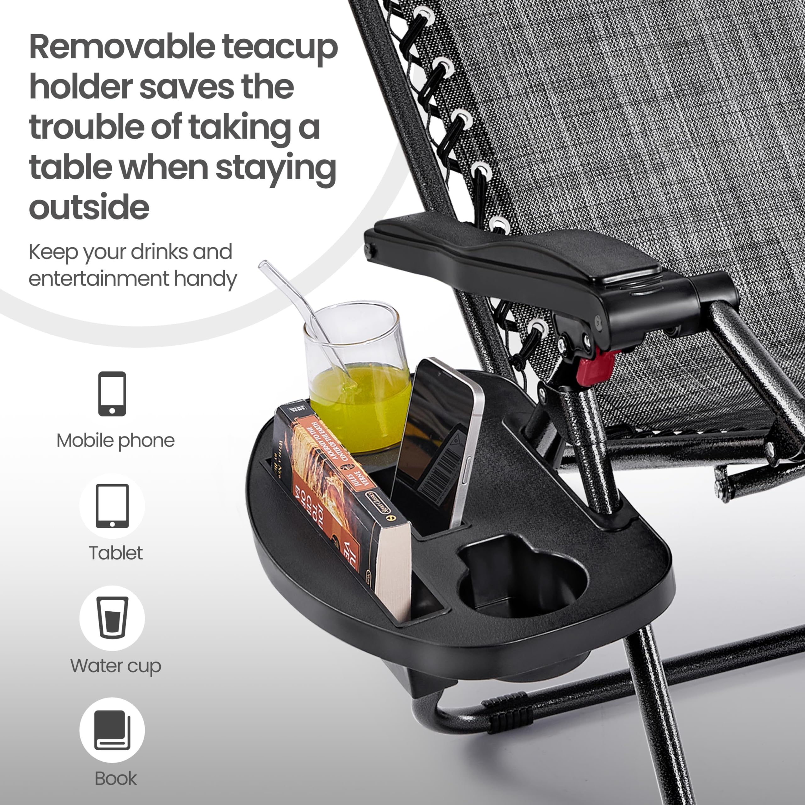 Yaheetech 29 Inch Zero Gravity Chair with Pillow, Cup Holder & Carry Strap - Adjustable Foldable Recliner for Outdoor, Patio, Lawn, Poolside & Beach - Gray (Set of 2) - Perfect for Relaxing, Sunbathing and Backyard Lounging