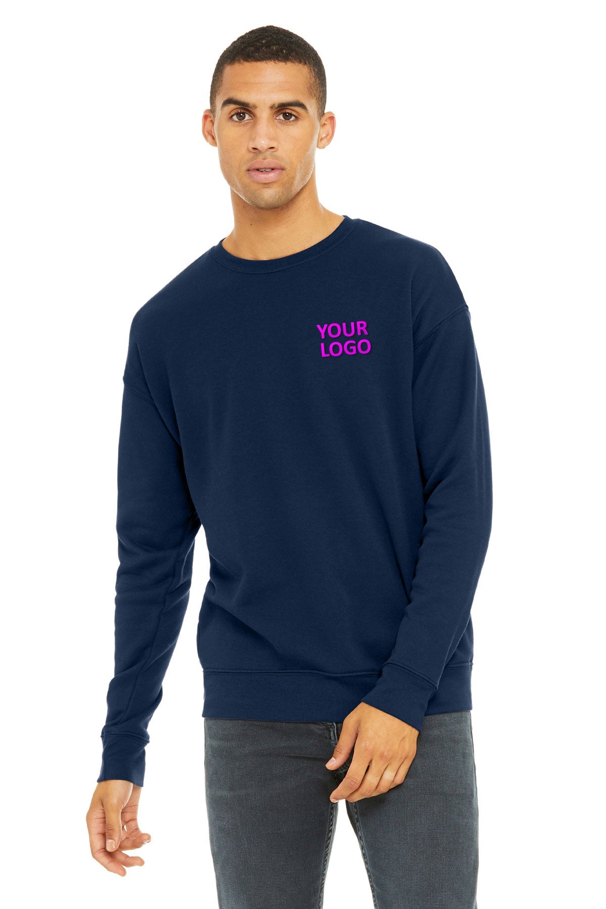 Bella Canvas Unisex Drop Shoulder Pullover Sweatshirt - Soft Comfortable Crewneck Casual Wear for Men & Women - Navy Blue - Perfect for Lounge, Streetwear & Everyday Outfits