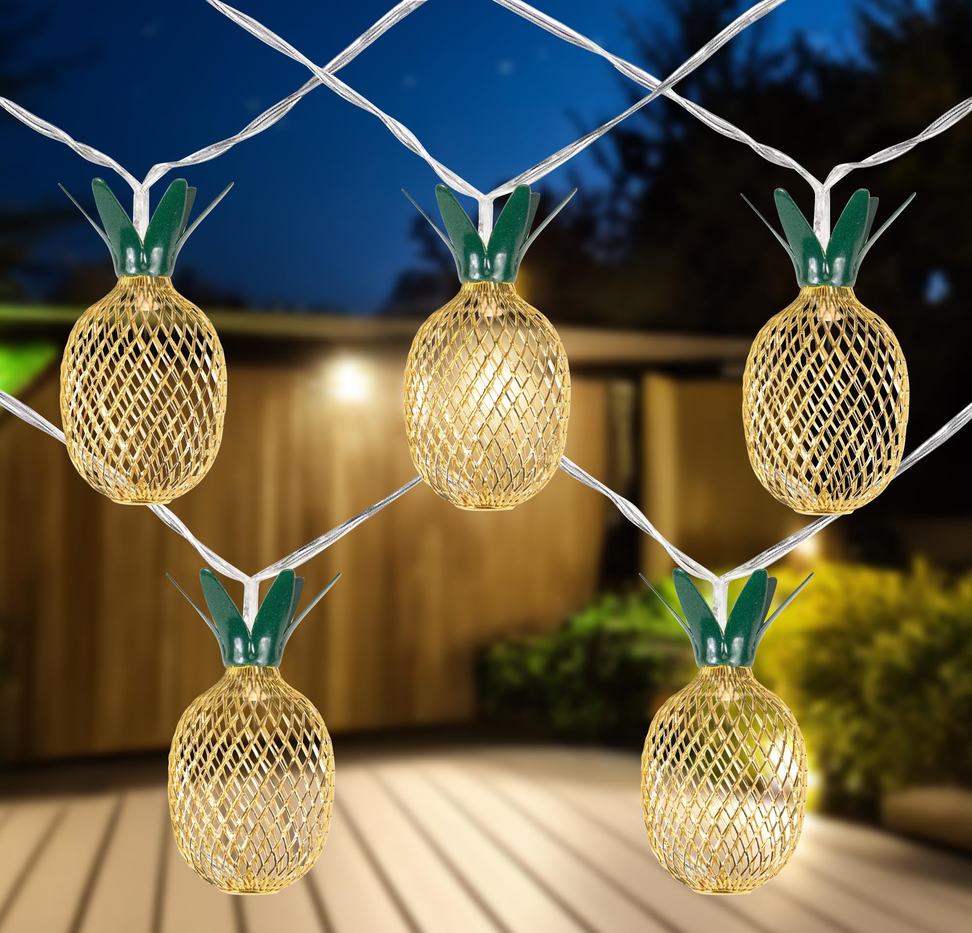 10 Pack B/O LED Warm White Gold Pineapple String Lights - 3 Feet Clear Wire for Home Decor, Party, Wedding & Outdoor Lighting