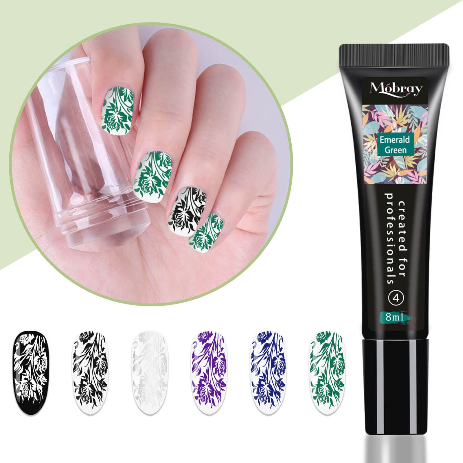 **Mobray Nail Stamping Polish Gel Kit - 8ml (6 Colors) with Stamper, Scraper & 2 Floral/Animal Design Plates - Beginner-Friendly Nail Art Stamping Kit for DIY Manicures & Salon Use**