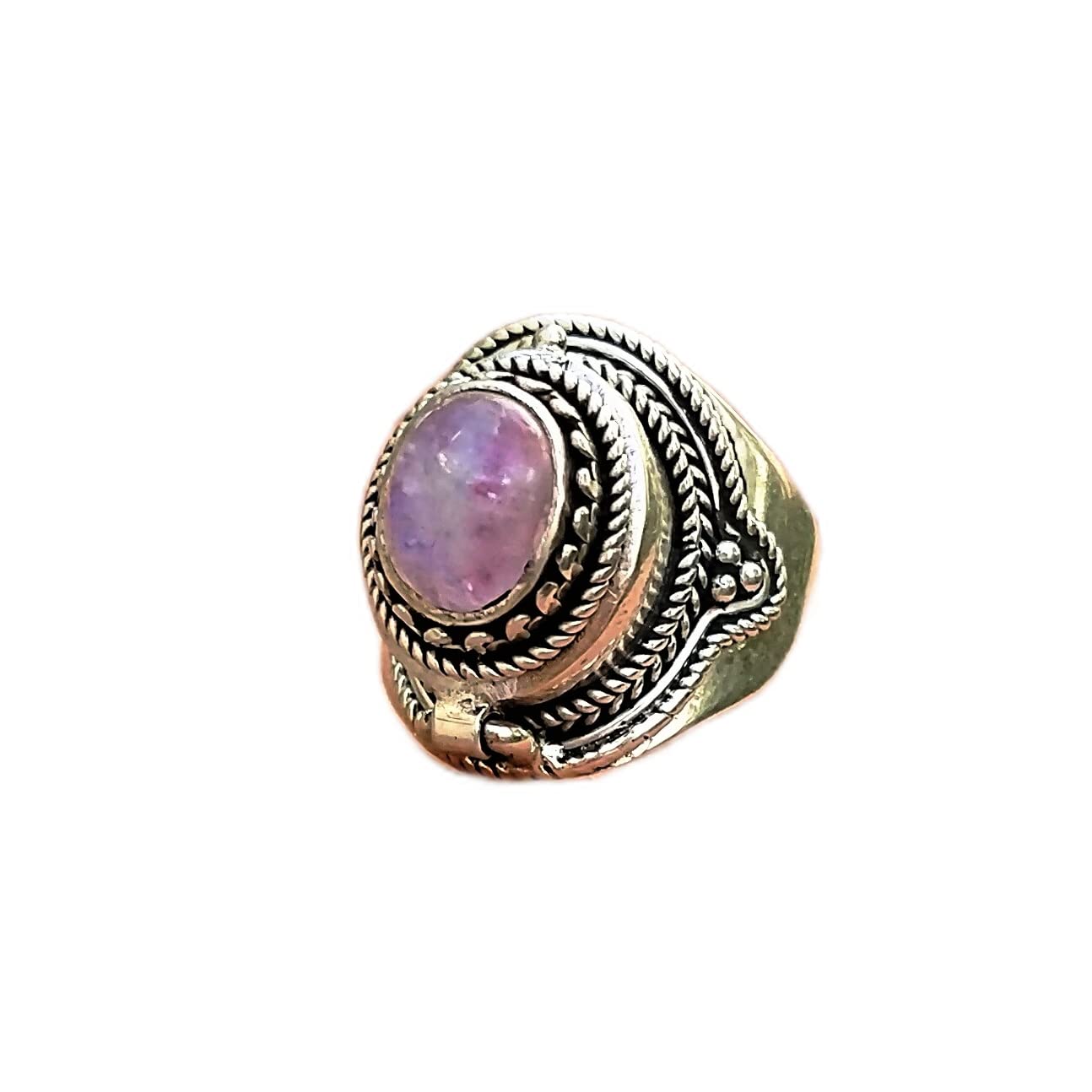 Pink Moonstone Poison Box Ring - Oval Openable Jewelry with June Birthstone, Antique Self-Love Pillbox Ring for Women | Perfect Gift for Birthdays, Witchy Aesthetic & Boho Fashion