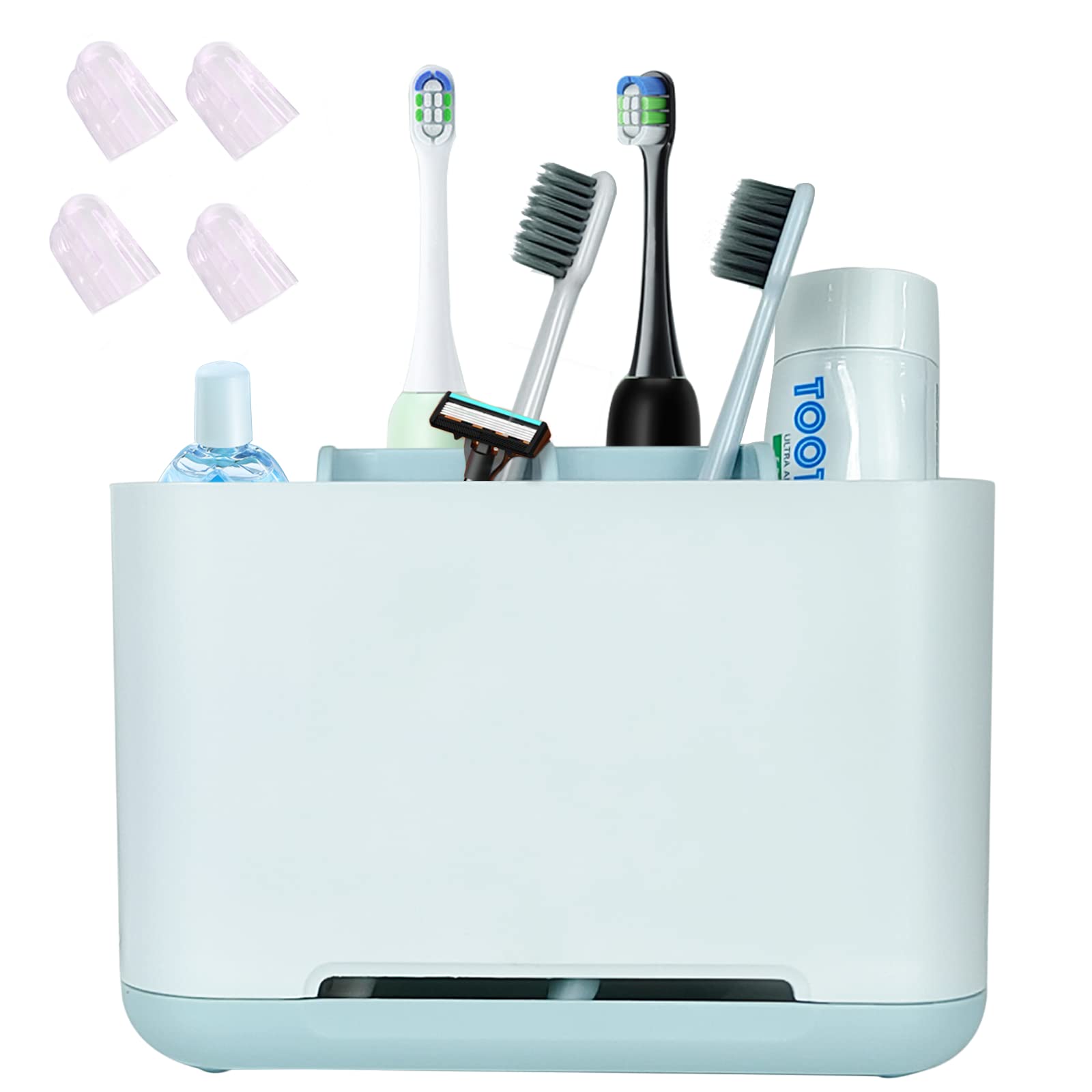 Electric Toothbrush Holder for Bathroom - Removable Plastic Toothbrush Organizer for Family Vanity Countertops (Blue) | Perfect for Bathroom Organization & Travel