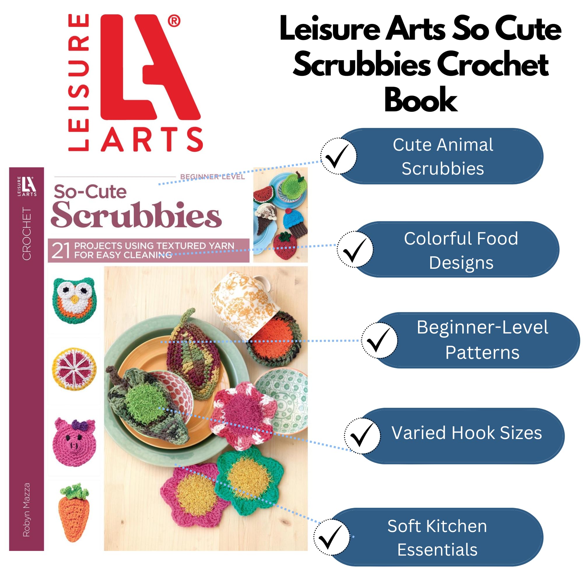Cute Crochet Scrubbies for Kitchen & Bath - Eco-Friendly Handmade Dish & Face Cleaning Pads - Perfect for Washing Dishes, Removing Makeup & Gentle Exfoliation