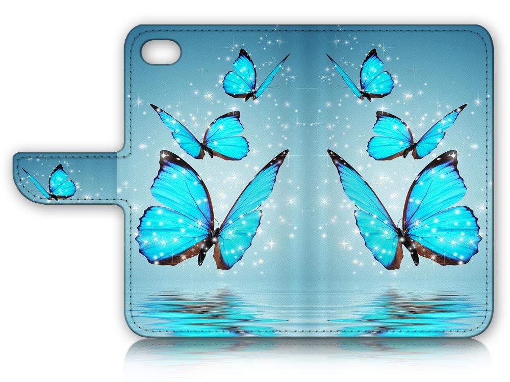 A21669 Blue Butterfly Flip Wallet Phone Case for iPhone 8/7/SE (2020) - Slim Protective Cover with Card Slots | Perfect for Everyday Use, Travel & Business Meetings