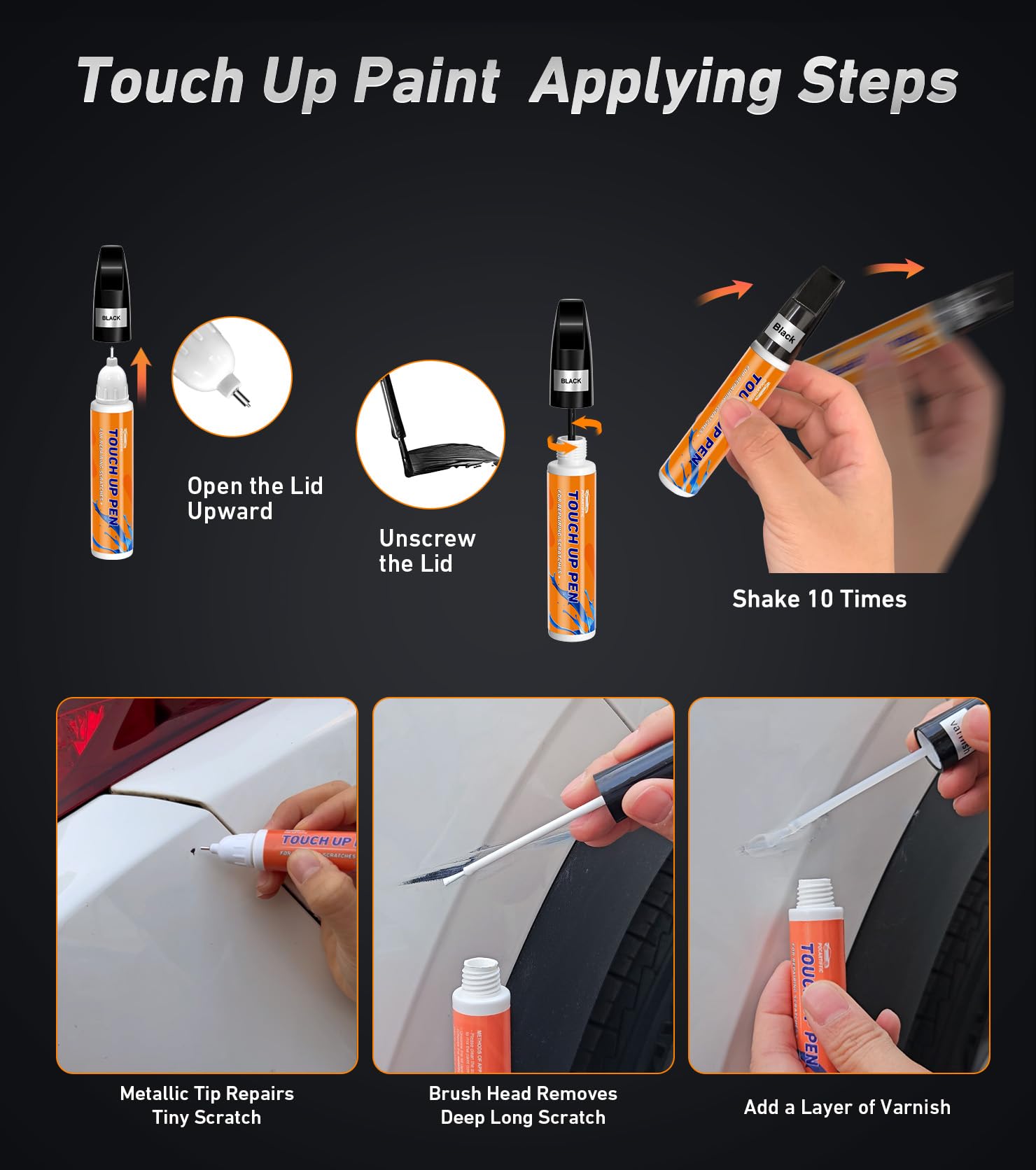 Premium Car Scratch Remover Pen Kit - 2pcs (White Paint + Varnish) - Automotive Touch Up Paint for Scratches on Rims, Wheels & Body - Perfect for DIY Car Scratch Repair at Home or On The Go