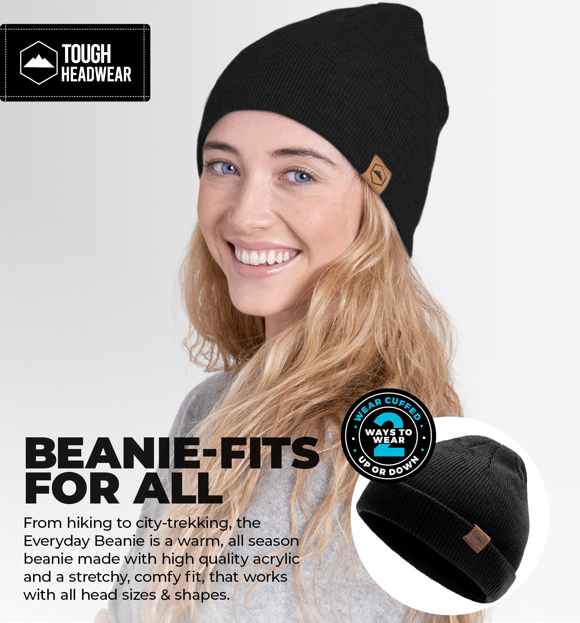 Tough Headwear Daily Knit Beanie for Men & Women - Warm Winter Hat for Cold Weather - Cozy Unisex Skull Cap - Perfect for Outdoor Activities, Skiing, Snowboarding and Casual Winter Fashion