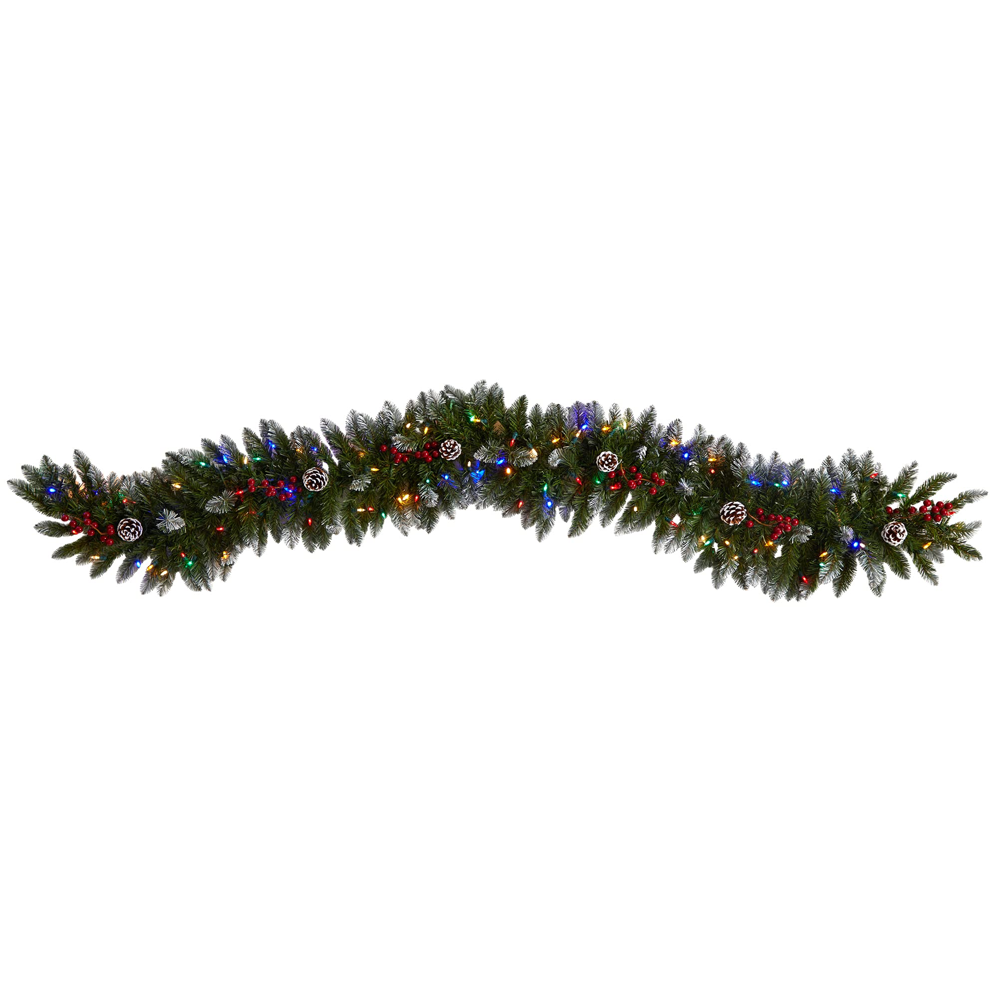 Nearly Natural 6ft Snow Tipped Extra Wide Artificial Christmas Garland with Pinecones, Berries & 100 Multicolor LED Lights - Perfect for Fireplace Mantel, Staircase, and Holiday Home Decor