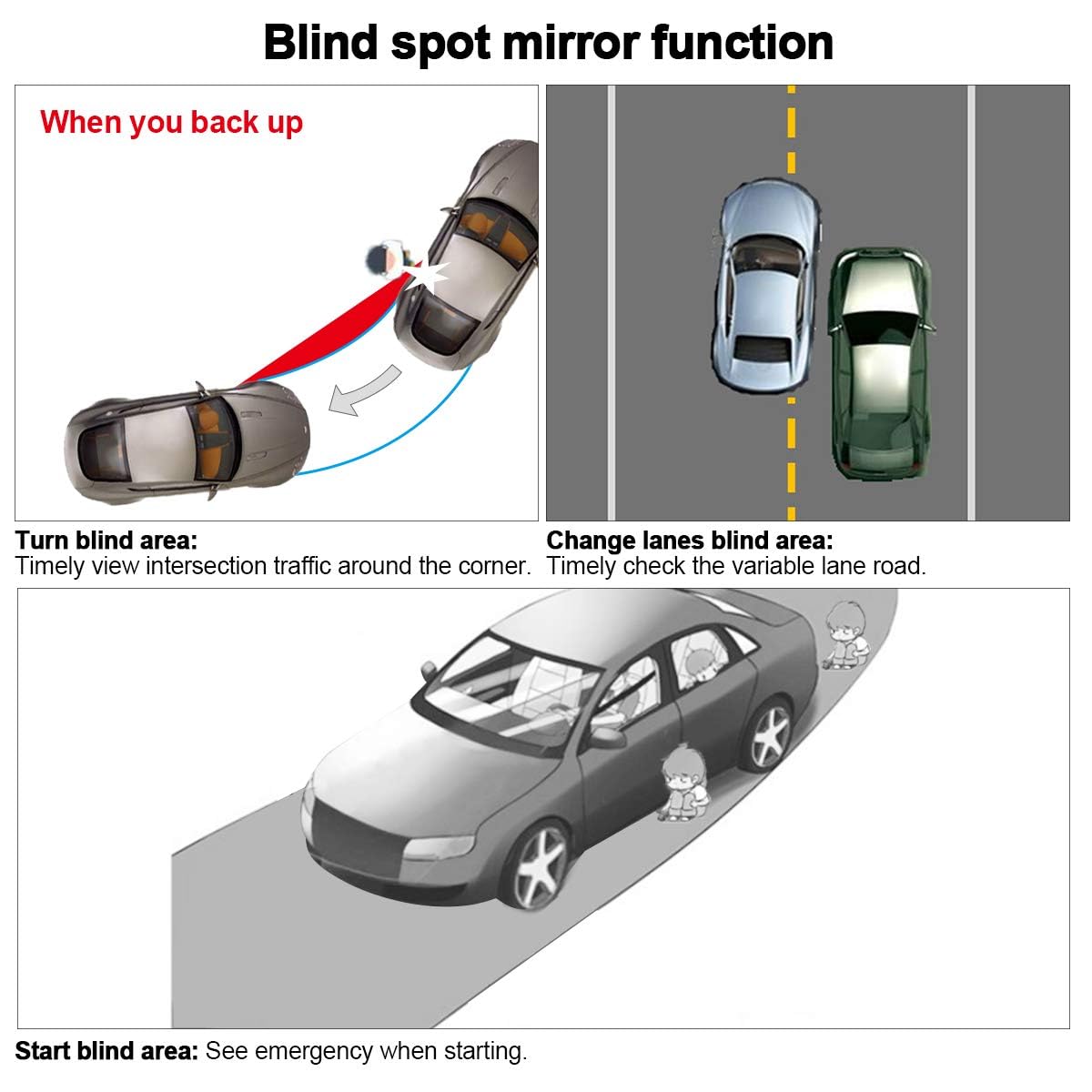 Blind Spot Mirror for Cars - 2 Pack Quadrangle HD Glass Convex Rear View Mirrors, Universal Angle Adjustable Stick-On Side Mirrors for All Vehicles | Perfect for Parking, Lane Changes & Safer Driving