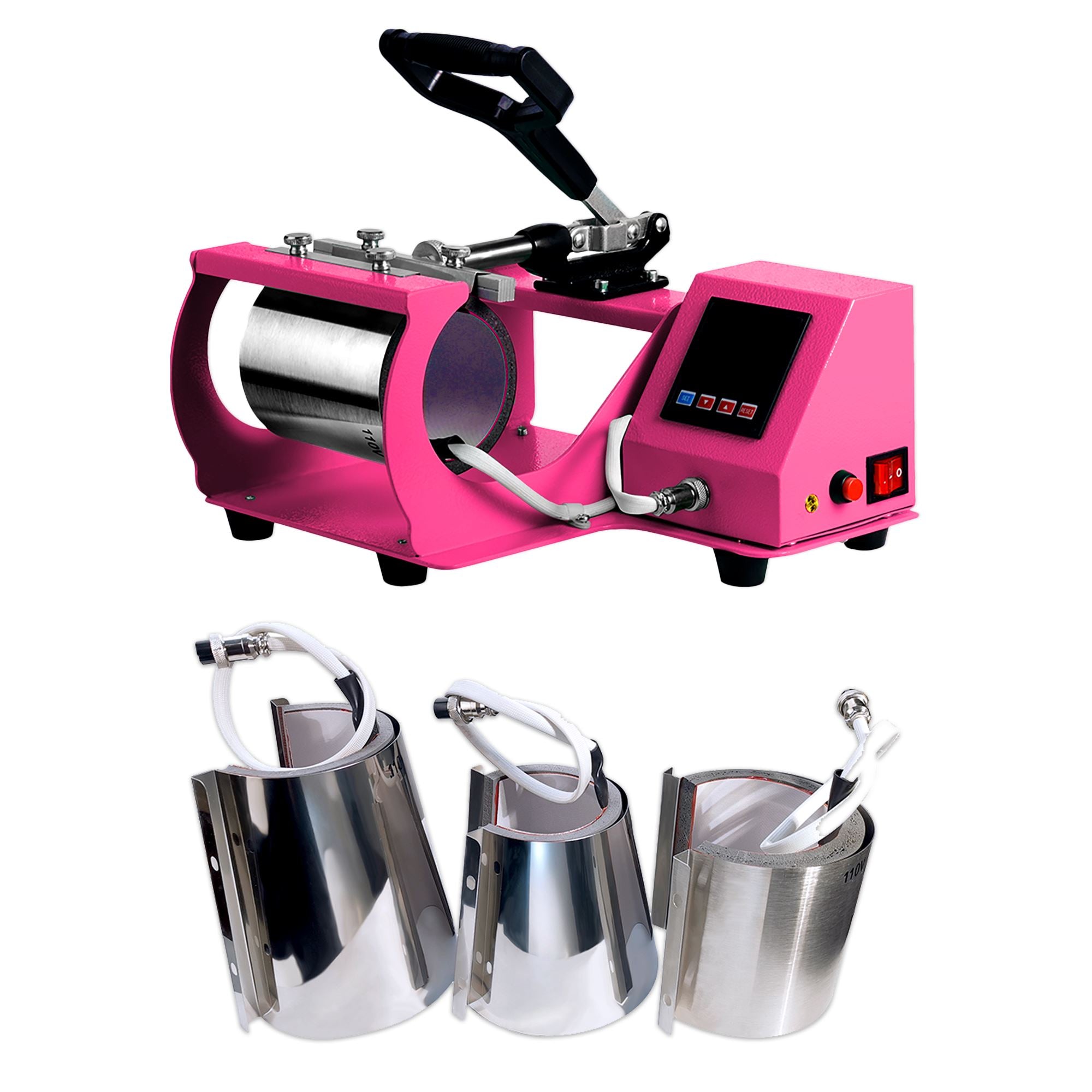 4-in-1 Swing Design Heat Press Machine for Mugs, Cups & Bottles - Pink | Perfect for DIY Custom Drinkware, Home Business & Personalized Gifts