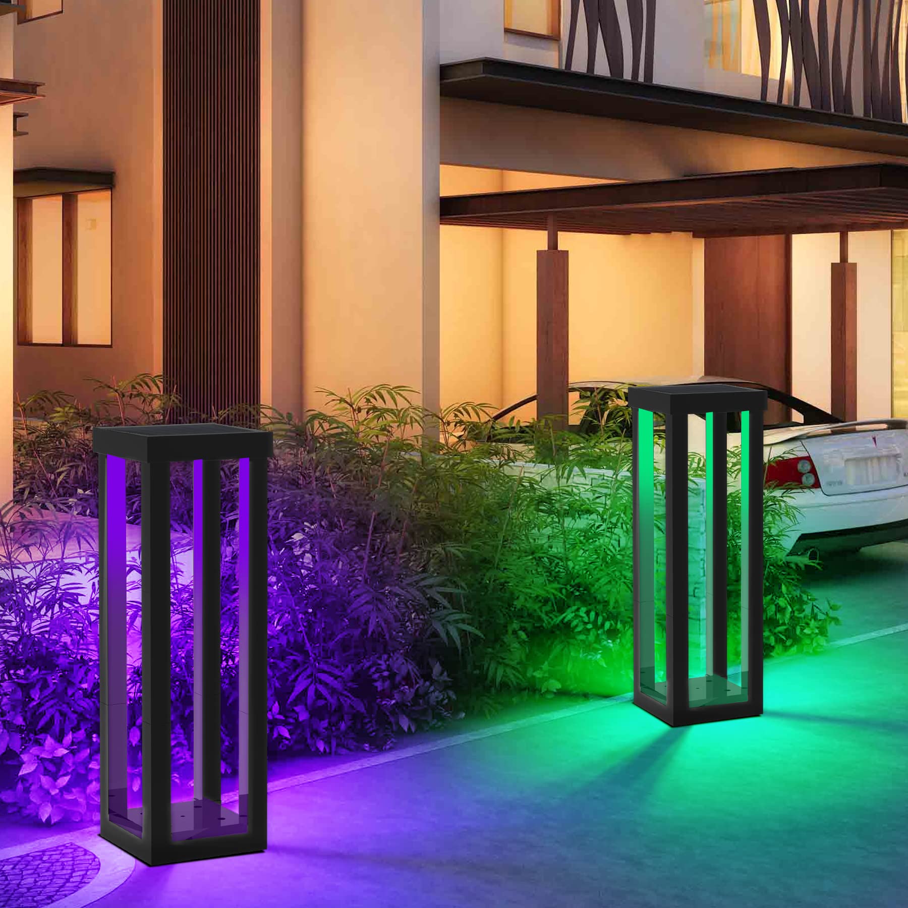 Solar Powered Outdoor Floor Lamp - 2 Pack RGB Color Changing Landscape Path Lights, Waterproof & Cordless Garden Decor for Porch, Lawn, Yard, Backyard (Black) - Perfect for Patio Lighting, Pathway Illumination & Landscape Accents