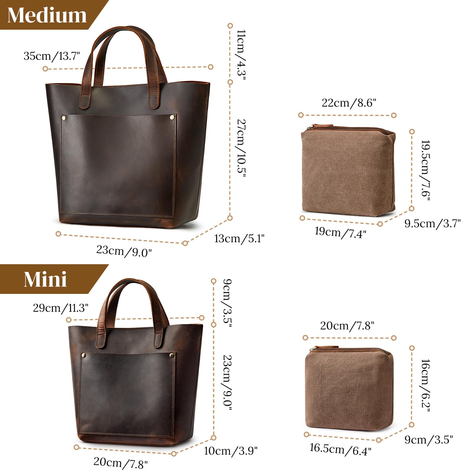S-ZONE Genuine Leather Mini Crossbody Bag for Women - Stylish Tote Satchel with Top Handle, Shoulder Strap & Inner Pouch - Perfect for Work, Travel & Everyday Use